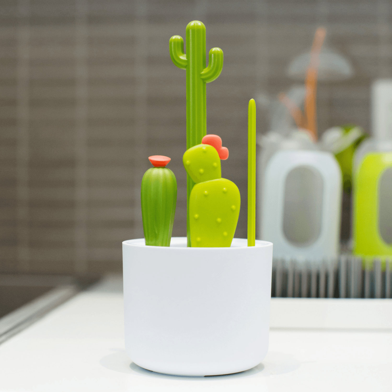 CACTI Bottle Cleaning Brush Set - White & Green | Long Handle Dish Brush for Baby Bottles, Water Bottles, Mugs & Kitchen Cleaning | Eco-Friendly Dishwashing Brush with Durable Bristles