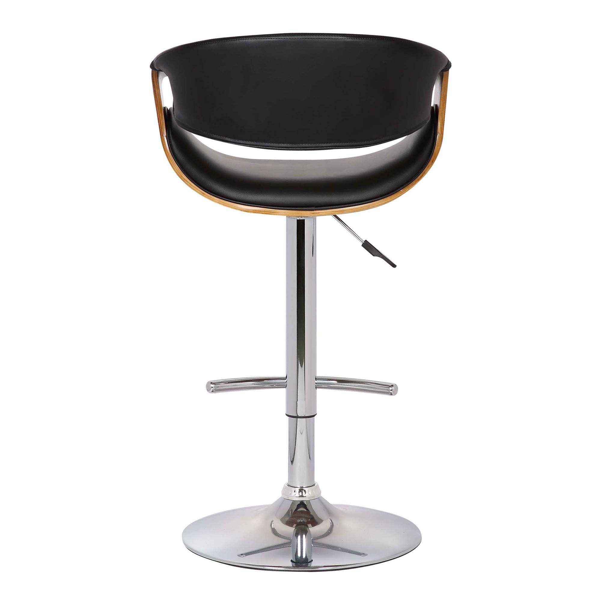 Benjara Adjustable Bucket Seat Barstool with Wooden Support - Black & Brown Bar Stool for Kitchen Island, Breakfast Nook, and Home Bar - Comfortable Counter Height Stool with Footrest