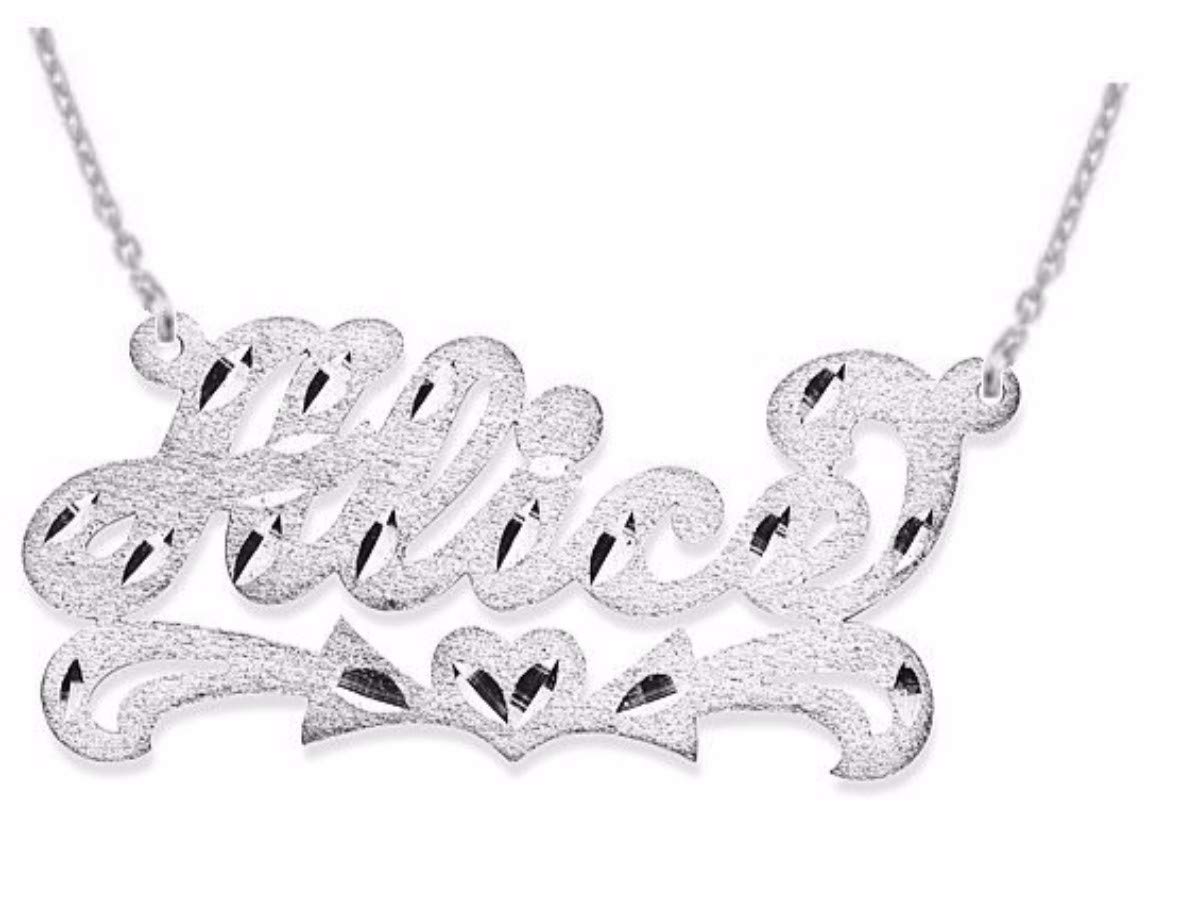 Custom Personalized Nameplate Necklace for Women & Men - Sterling Silver or Gold Plated Diamond Cut Satin Finish - Engraved Jewelry Gift for Birthday, Anniversary & Special Occasions