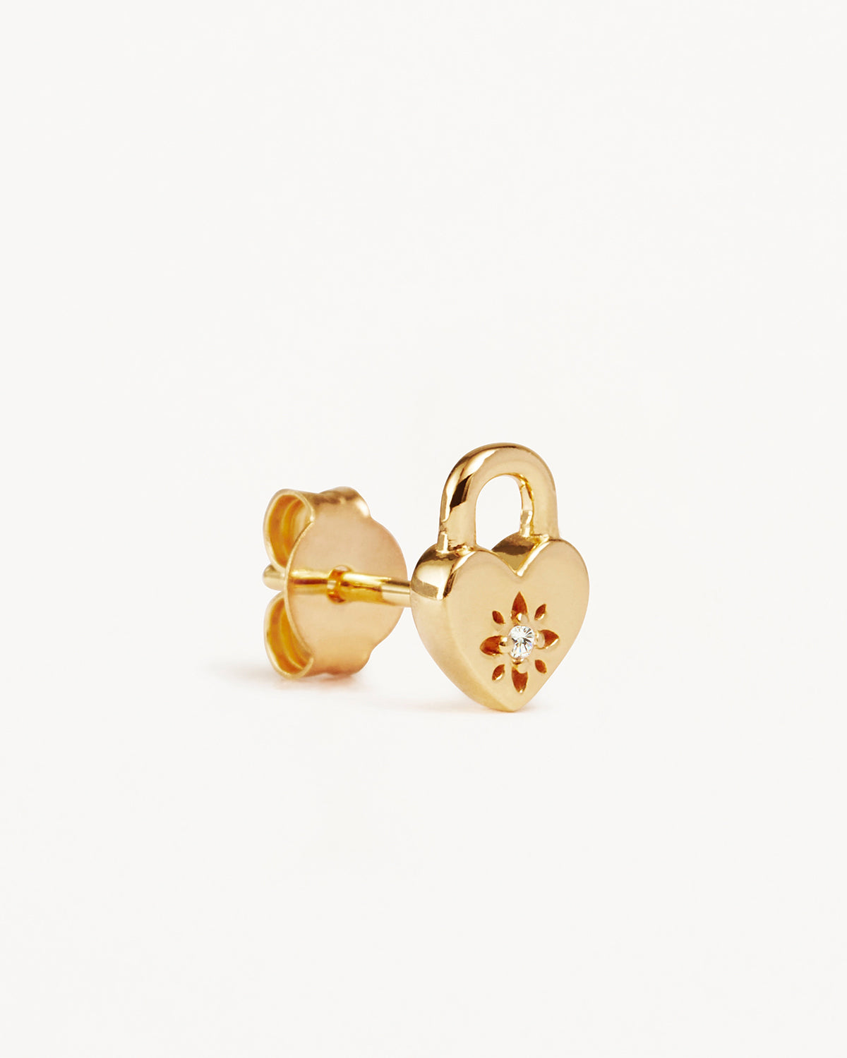 18K Gold Vermeil Crystal Lotus Heart Padlock Stud Earrings for Women - Elegant Dainty Jewelry Gift for Valentine's Day, Anniversary & Special Occasions