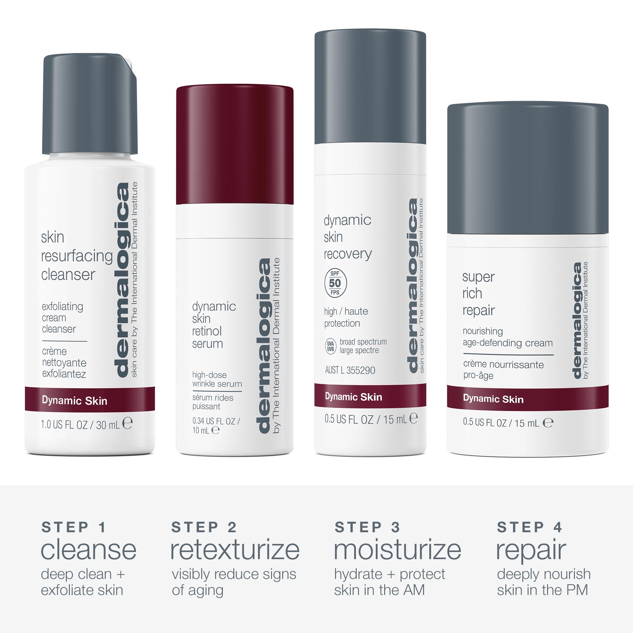 Dermalogica Anti-Aging Skincare Kit - Face Cleanser, Serum, SPF Moisturizer & Cream | Travel Size Set for Wrinkles & Fine Lines | Perfect for Travel, Gifts & Daily Skincare Routine