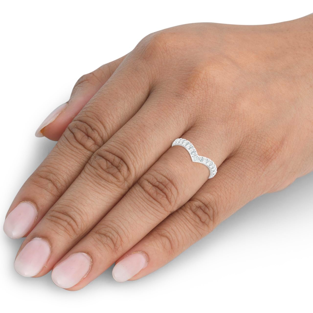 1/2 Carat Diamond Curved V-Shape Contour Ring - 14K White Gold Women's Wedding Band for Engagement, Anniversary & Special Occasions