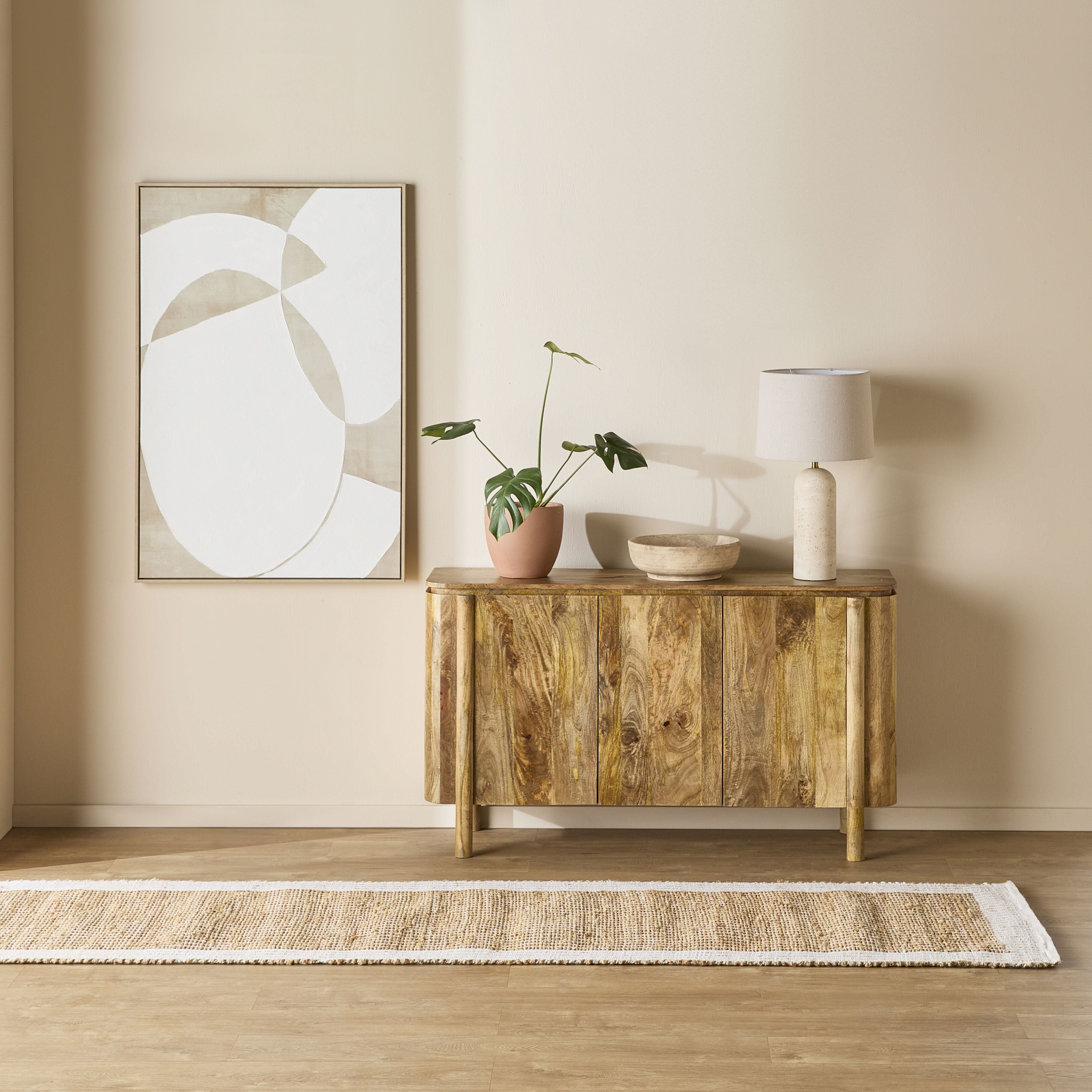 Alhambra Border Jute Runner Rug - Natural Wheat Color 80x300cm - Perfect for Dining Room, Hallway & Boho Home Decor