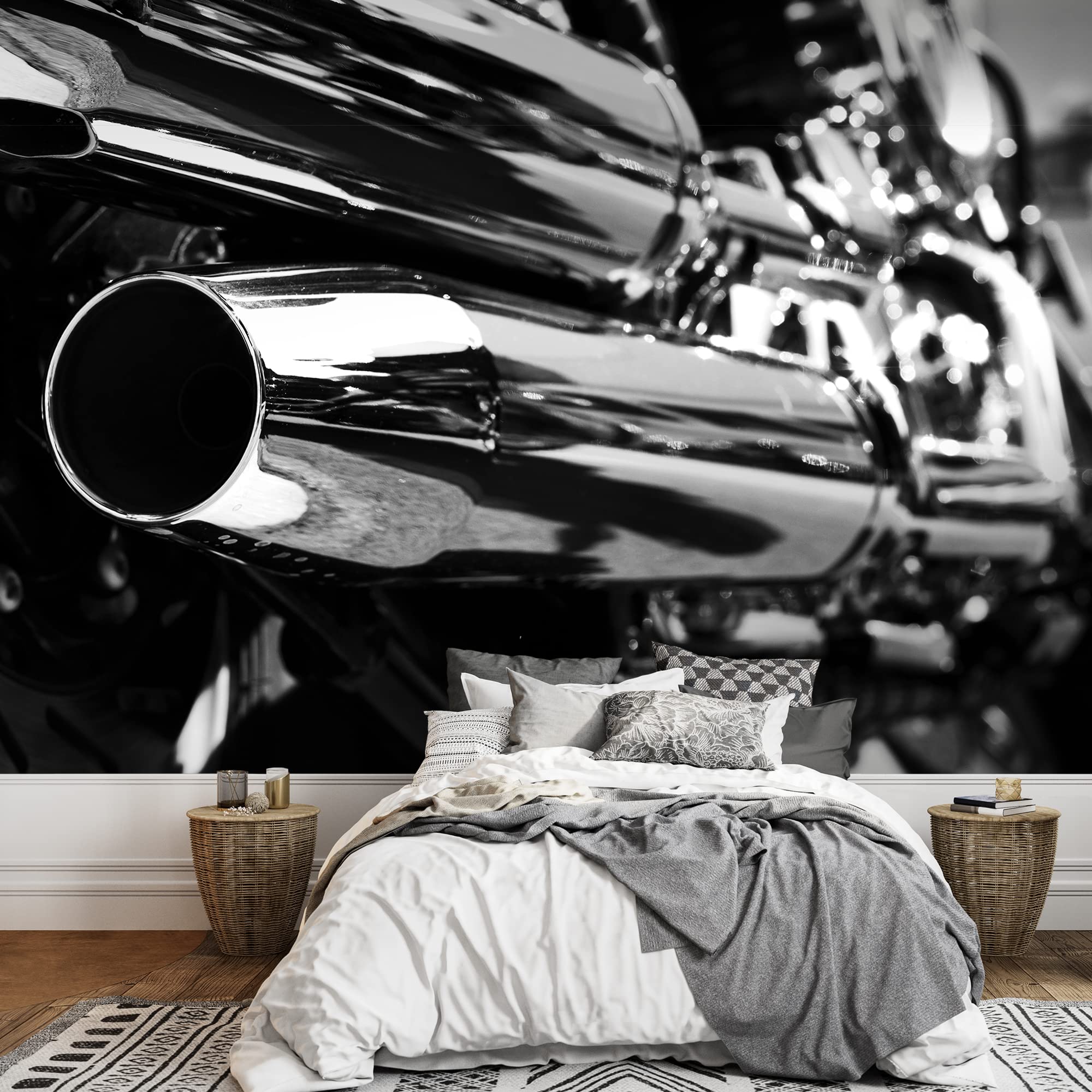 Wall26 Removable Black & White Chrome Exhaust Pipe Motorcycle Wall Sticker - 66