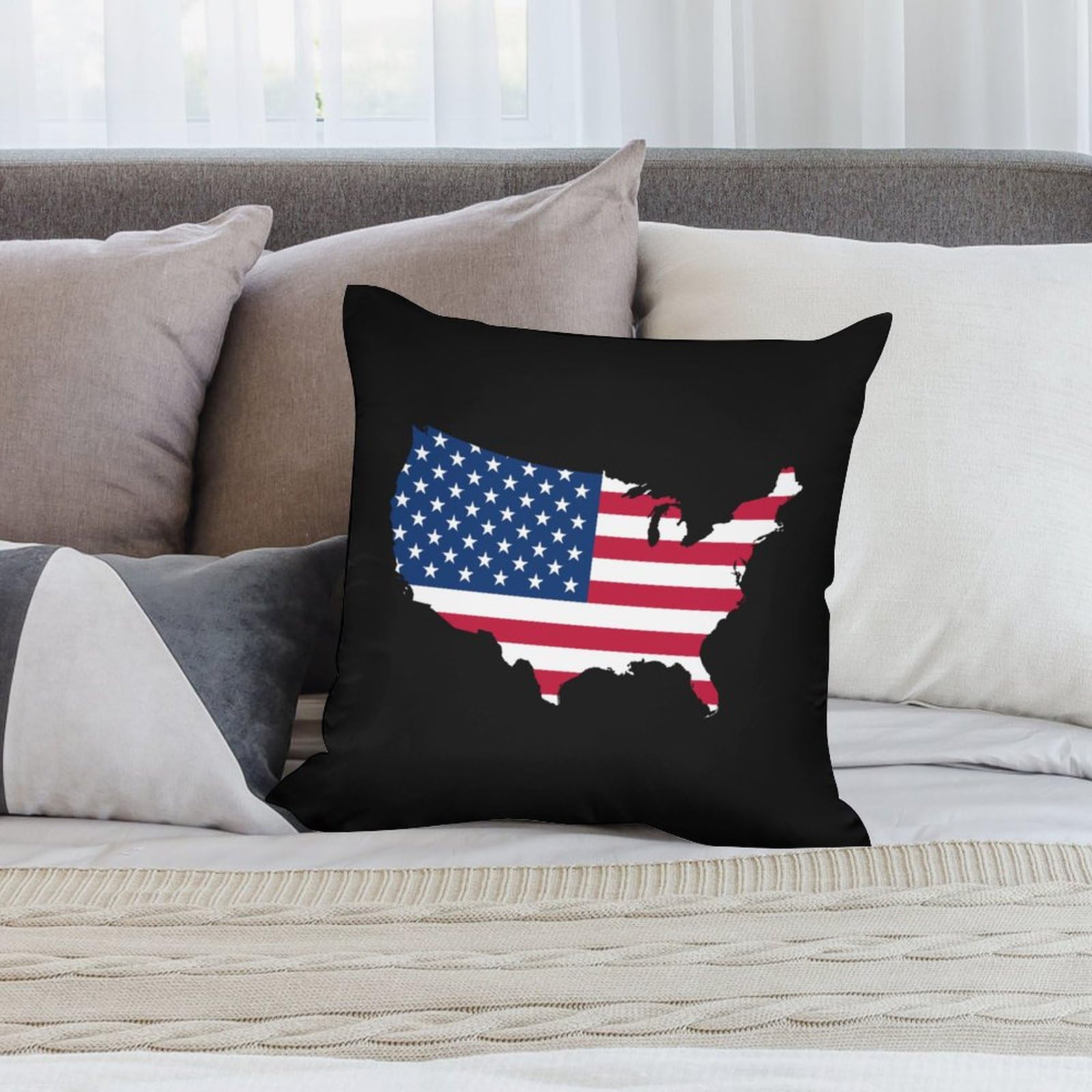 American Flag Map Polyester Pillow Cases - Soft & Smooth 17x17 Inch Cushion Covers for Sofa, Bed, Couch - Perfect for Patriotic Home Decor, Living Room & Bedroom Accessories