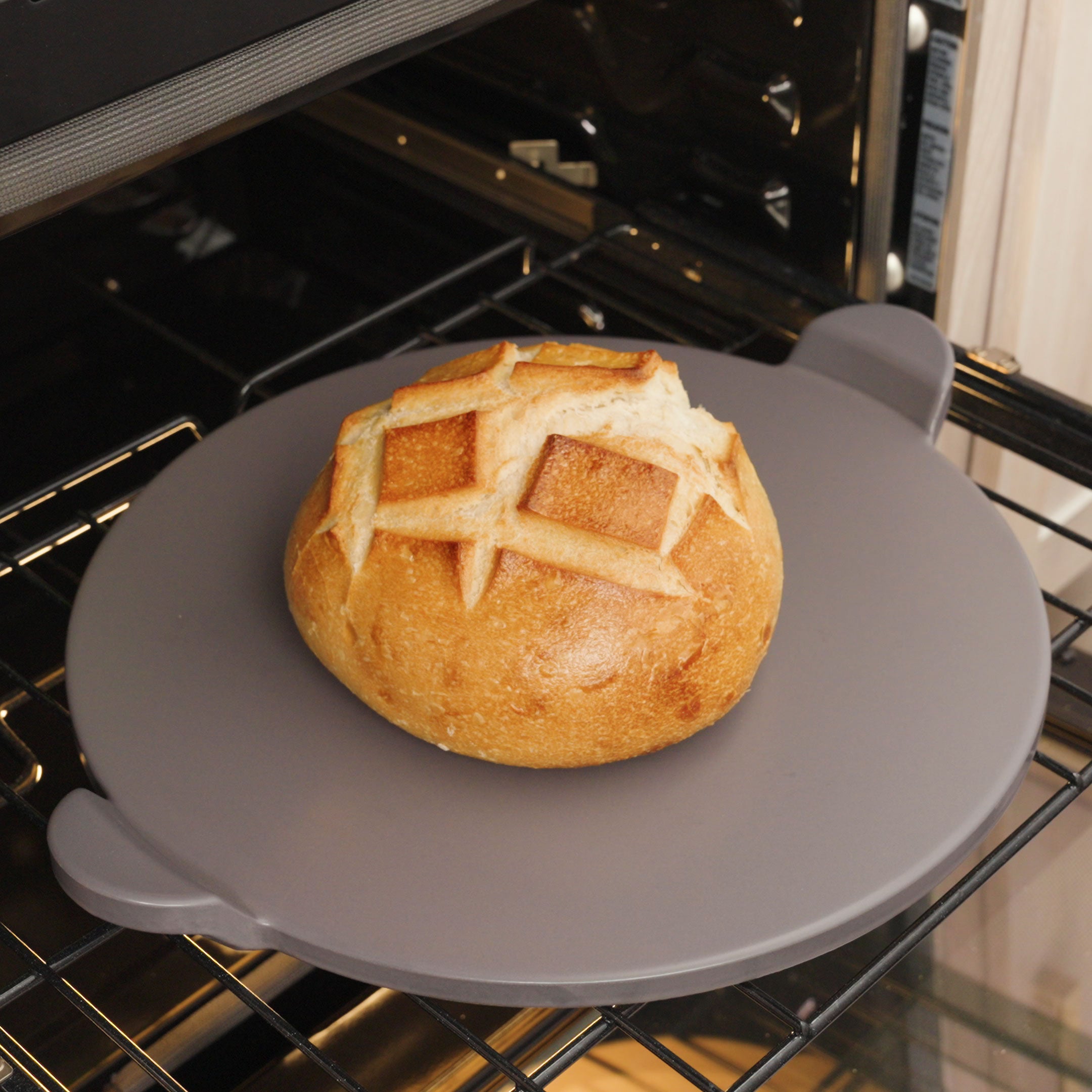 15 Inch Grey Glazed Round Pizza Stone with Handles – Perfect for Baking Crispy Crusts in Ovens & Outdoor Grills