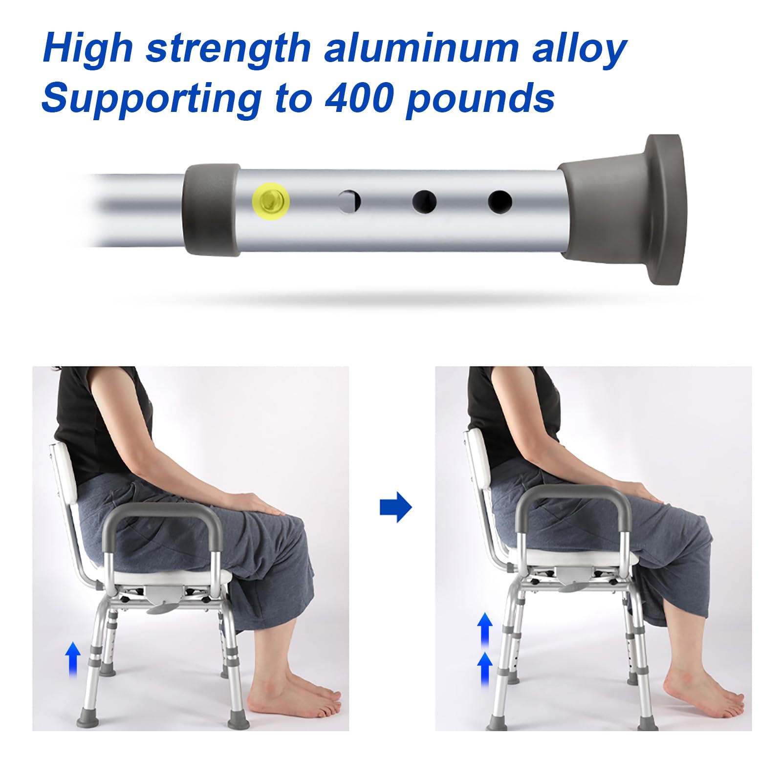 360° Swivel Shower Chair with Arms & Back - Heavy Duty Adjustable Height Bath Seat for Elderly & Disabled - Ideal for Safe Bathing & Mobility Assistance in Home & Hospital Settings
