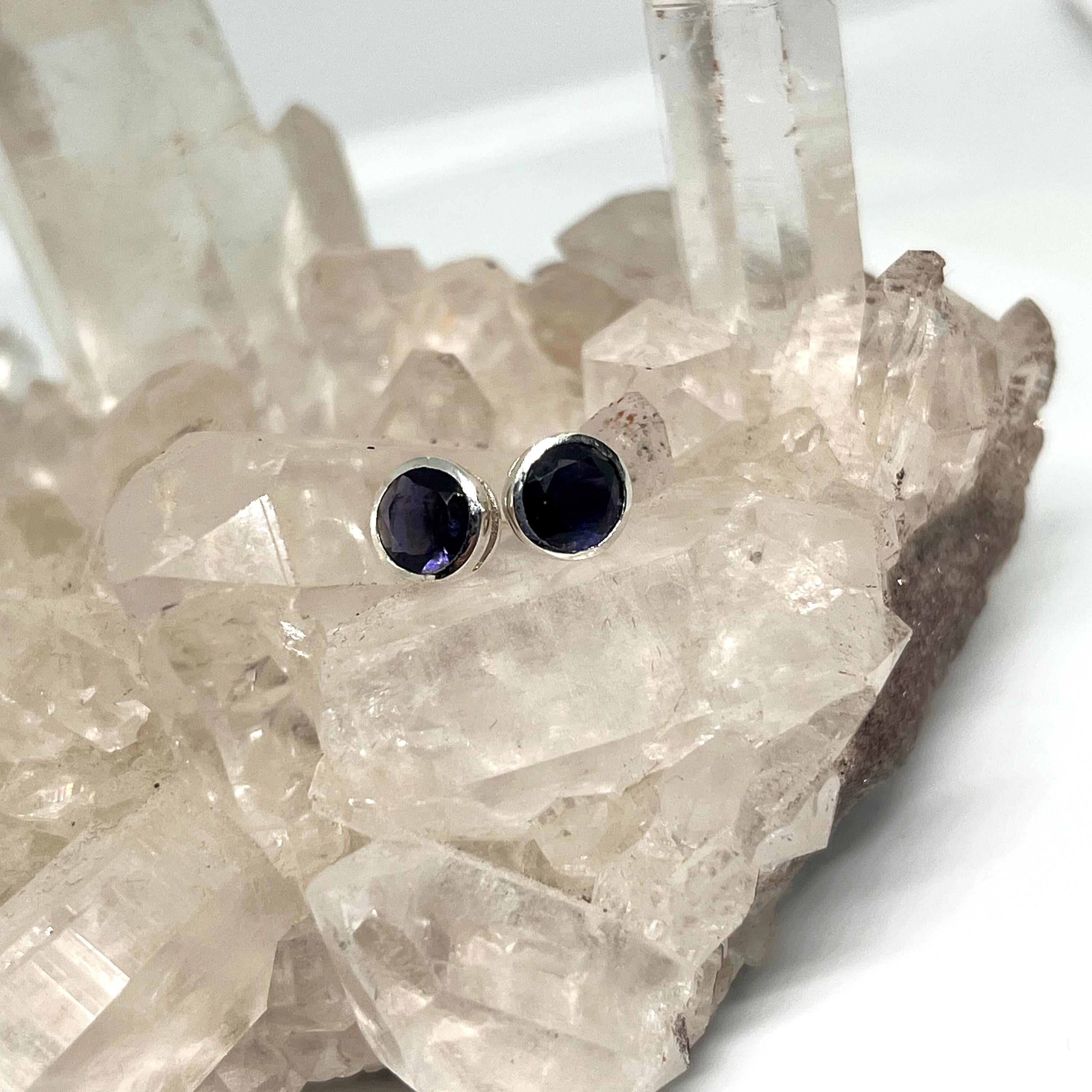 Round Faceted Gemstone Bezel Set Stud Earrings PSE003 - Elegant Jewelry for Women, Perfect for Parties, Weddings & Everyday Wear