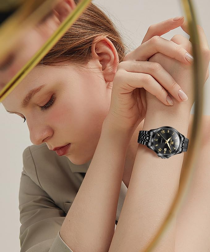 OLEVS Women's Automatic Diamond Luxury Dress Watch - Self Winding, Date Display, Luminous Hands, Waterproof - Perfect for Business, Evening Events & Formal Occasions