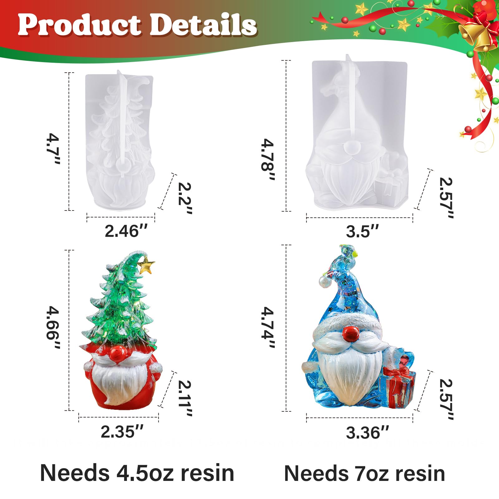 Christmas Gnomes Resin Molds - 2 Pack Santa Gnome Silicone Molds with Slouchy Hat & Tree for DIY Epoxy Resin Crafts | Holiday Ornaments, Thanksgiving Gifts | Perfect for Christmas Decor, Handmade Jewelry & Festive DIY Projects