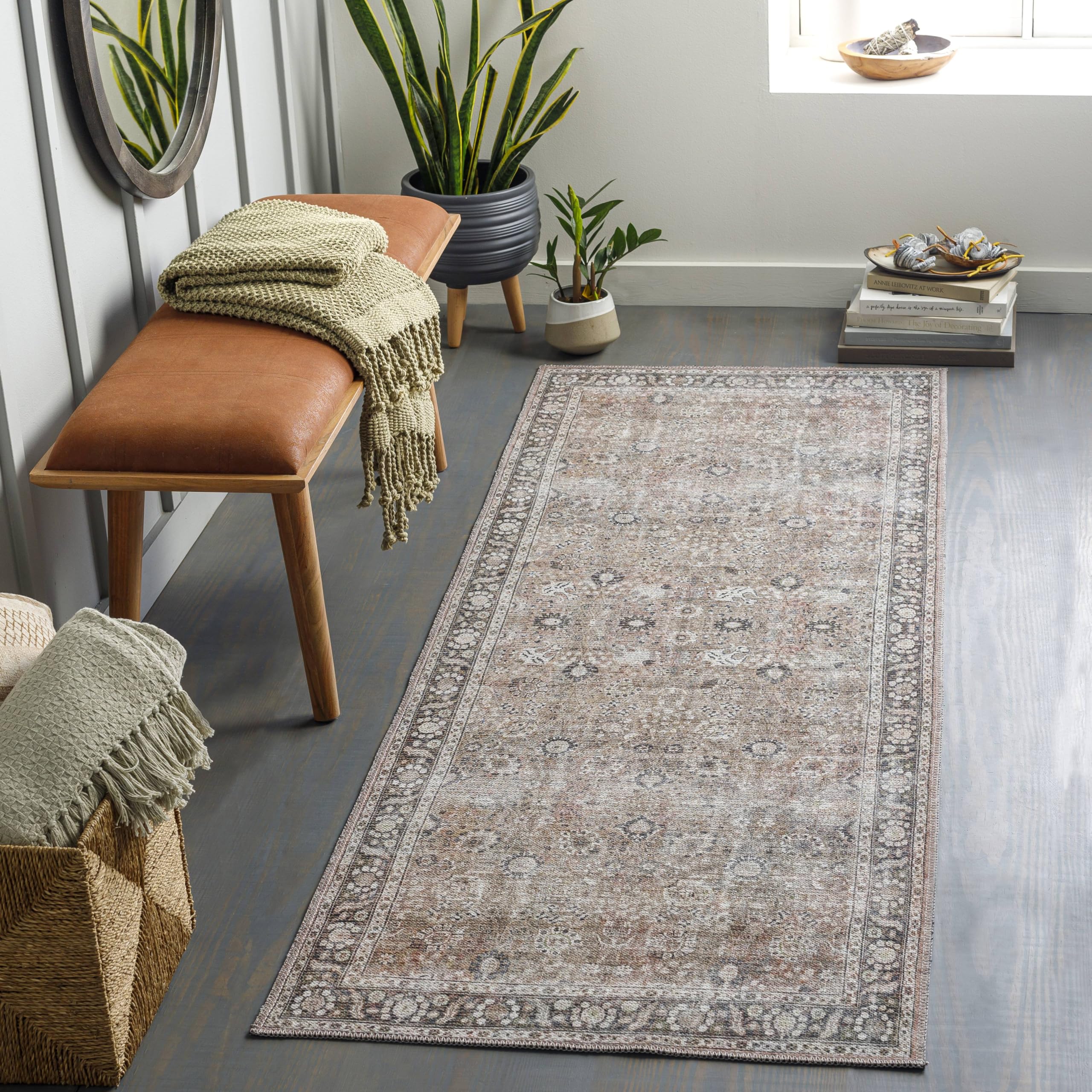 Mark&Day Machine Washable 3x10 Runner Rug - Traditional Brown & Cream Striped Hallway Carpet for Kitchen, Bedroom, Living Room | Non-Slip Long Beach Design (2'7