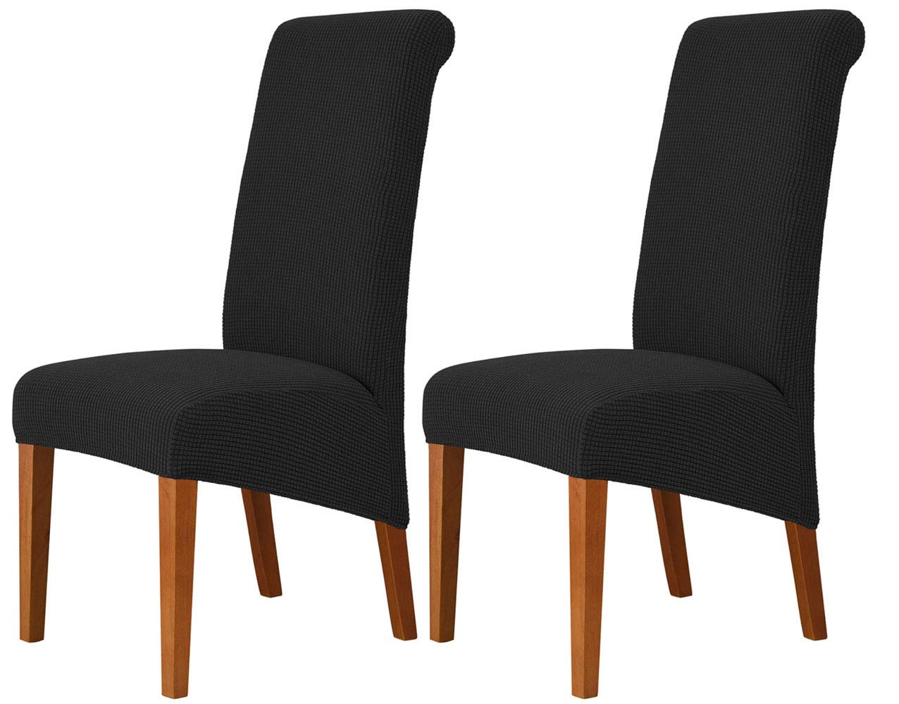 Deisy Dee Stretch XL Oversized Soft Spandex Dining Chair Covers - Washable Slipcovers for Kitchen & Dining Room - Black (Set of 2) - Perfect for Home, Restaurant, and Office Use