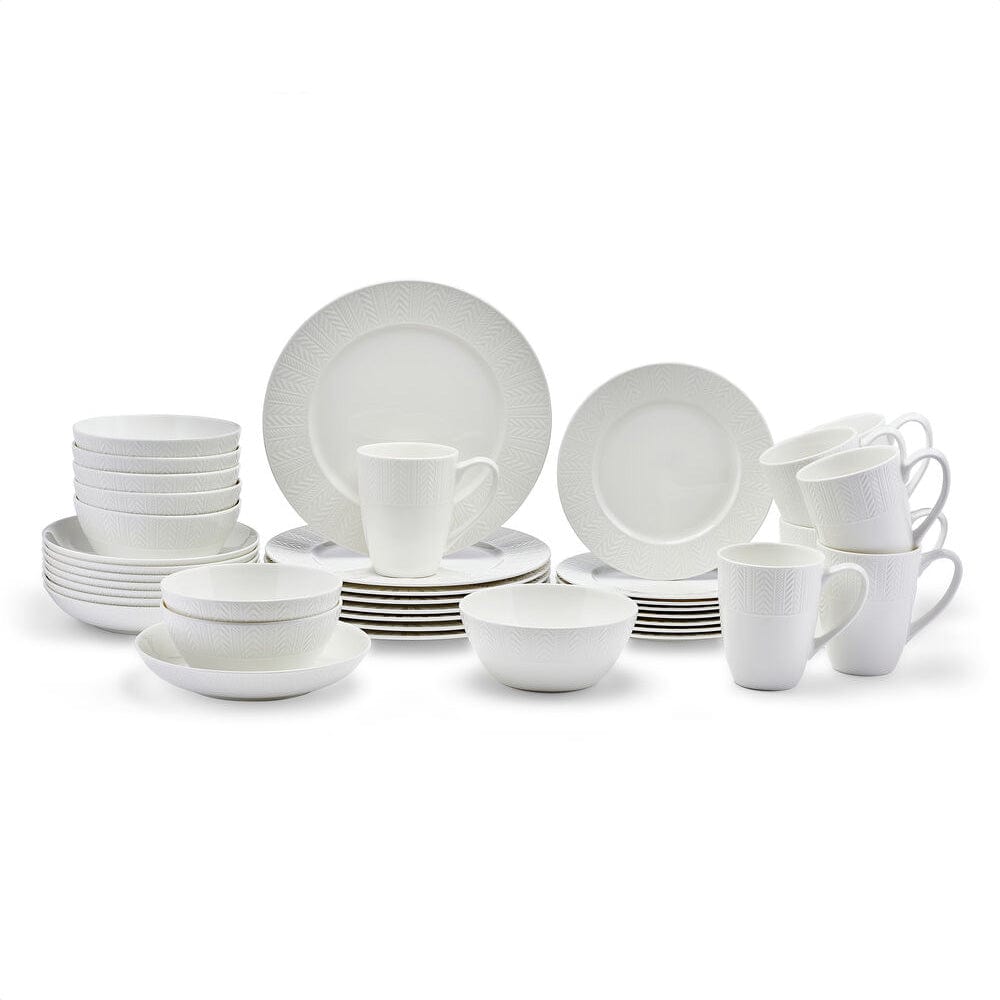 Bowen 40-Piece Dinnerware Set for 8 - Porcelain Tableware Service with Plates, Bowls & Mugs - Perfect for Family Dinners, Parties & Restaurant Use