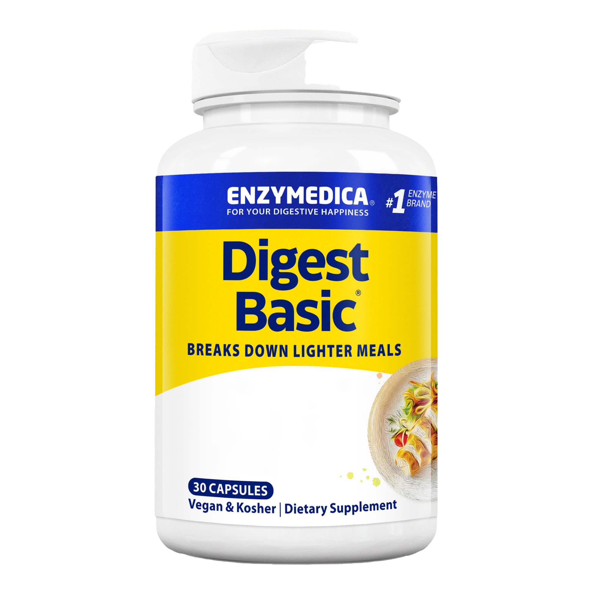 Enzymedica Digest Basic 30 Capsules - Digestive Enzyme Supplement for Gut Health & Bloating Relief - Supports Digestion for Meals, Travel & Daily Wellness
