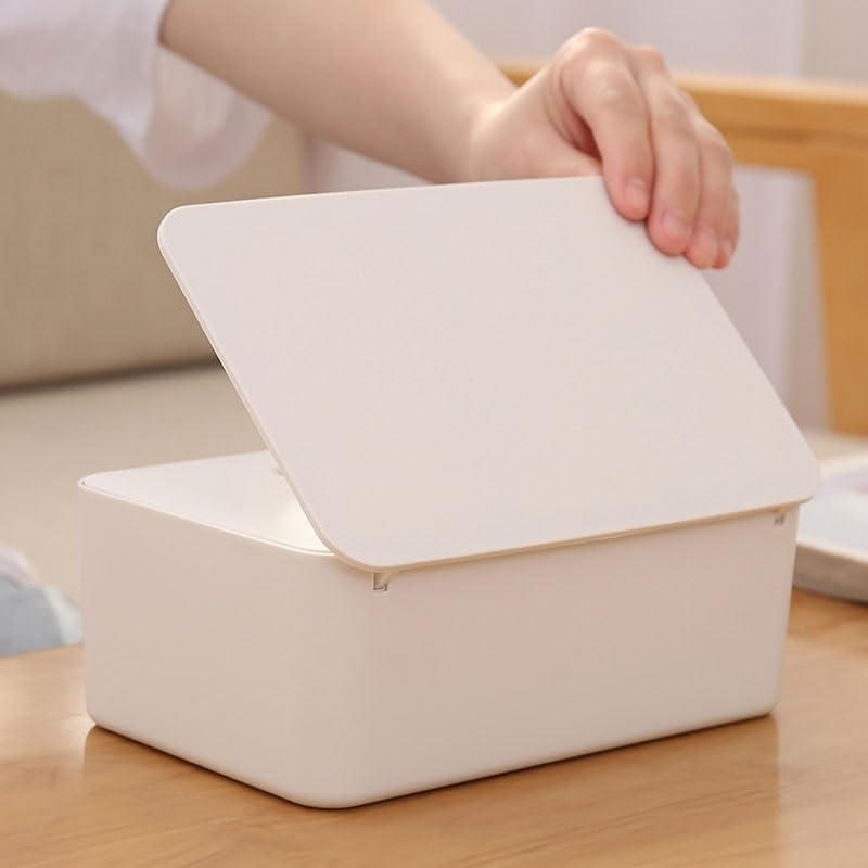 DFHBFG Wet Wipes Storage Box with Lid - Portable Desktop Tissue Organizer for Baby Wipes, Makeup Remover Wipes & Disinfecting Wipes | Perfect for Home, Office, Nursery, Travel & Car Use