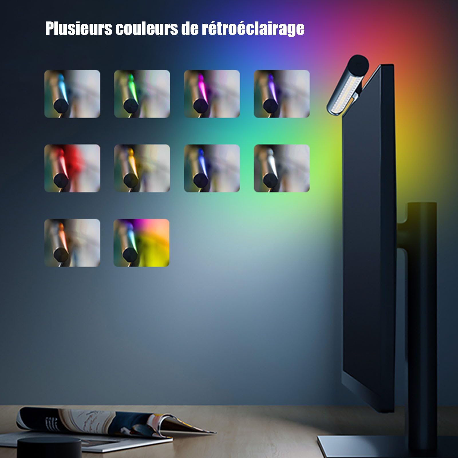 Logtronik USB RGB LED Desk Lamp with 5 Color Temperatures - Dual Light Bar, Anti-Glare, Touch Dimming Control for Office, Study & Reading | Perfect for Home, Work & Gaming Setup