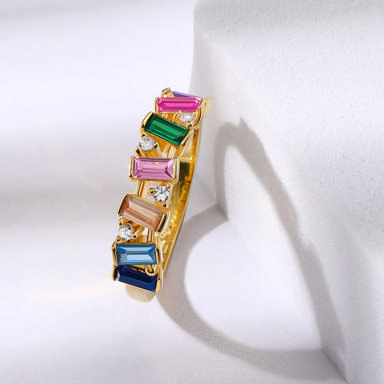 Jeulia Sterling Silver Multi-Colored Gemstone Eternity Ring for Women - Emerald Cut Cubic Zirconia Rainbow Wedding, Anniversary, Engagement & Promise Band with Gift Box | Perfect for Birthstone Jewelry, Romantic Gifts & Special Occasions
