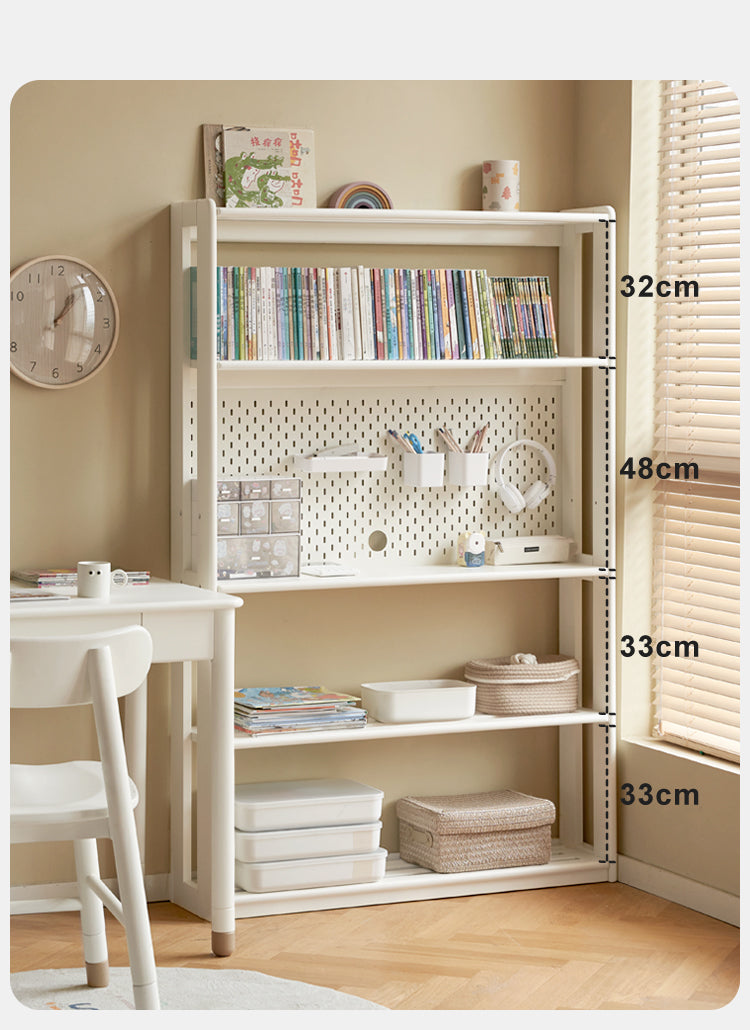 Birch Solid Wood Bookshelf - Modern Cream Floor Standing Bookcase with Adjustable Study Desk for Kids | Perfect for Children's Bedroom, Nursery, and Home Office Organization