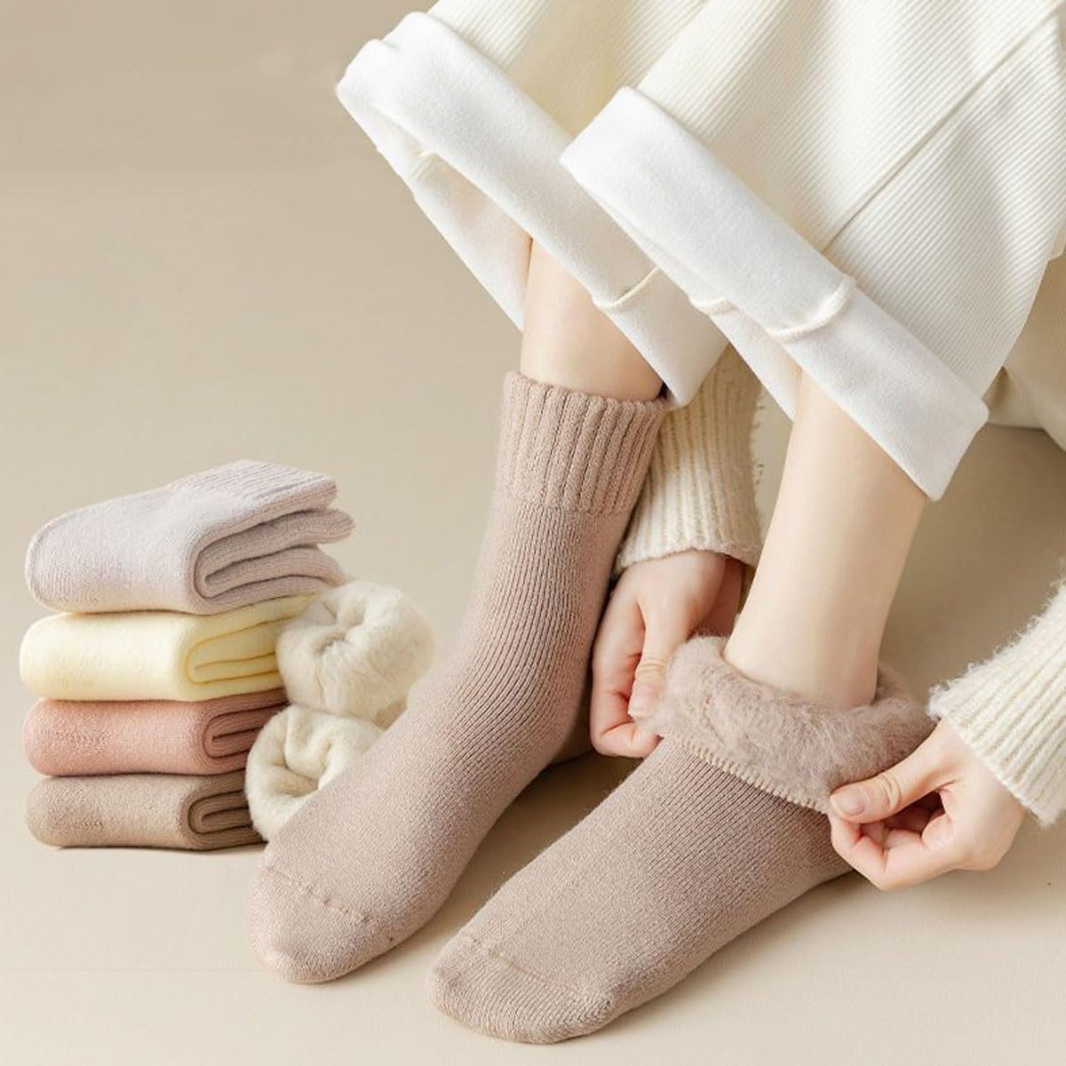 3 Pairs Women's Winter Wool Socks - Fleece Lined Thick Warm Thermal Socks for Cold Weather - Perfect for Hiking, Skiing & Indoor Comfort