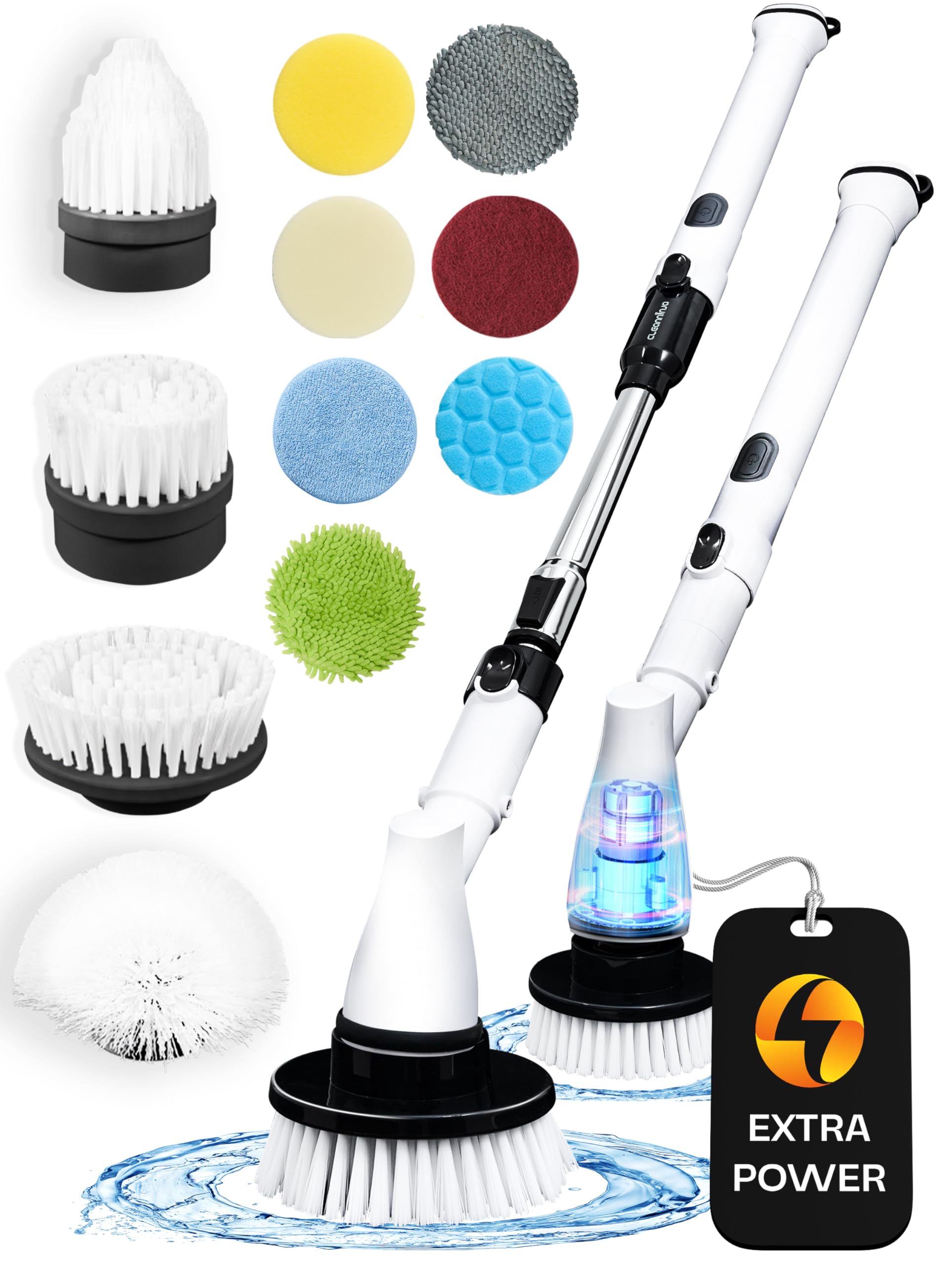 **Electric Spin Scrubber Cordless - 11 Replaceable Heads & Long Handle Bathroom Cleaning Brush for Tiles, Showers, Sinks & Grout - Powerful Cordless Scrubber for Deep Cleaning**