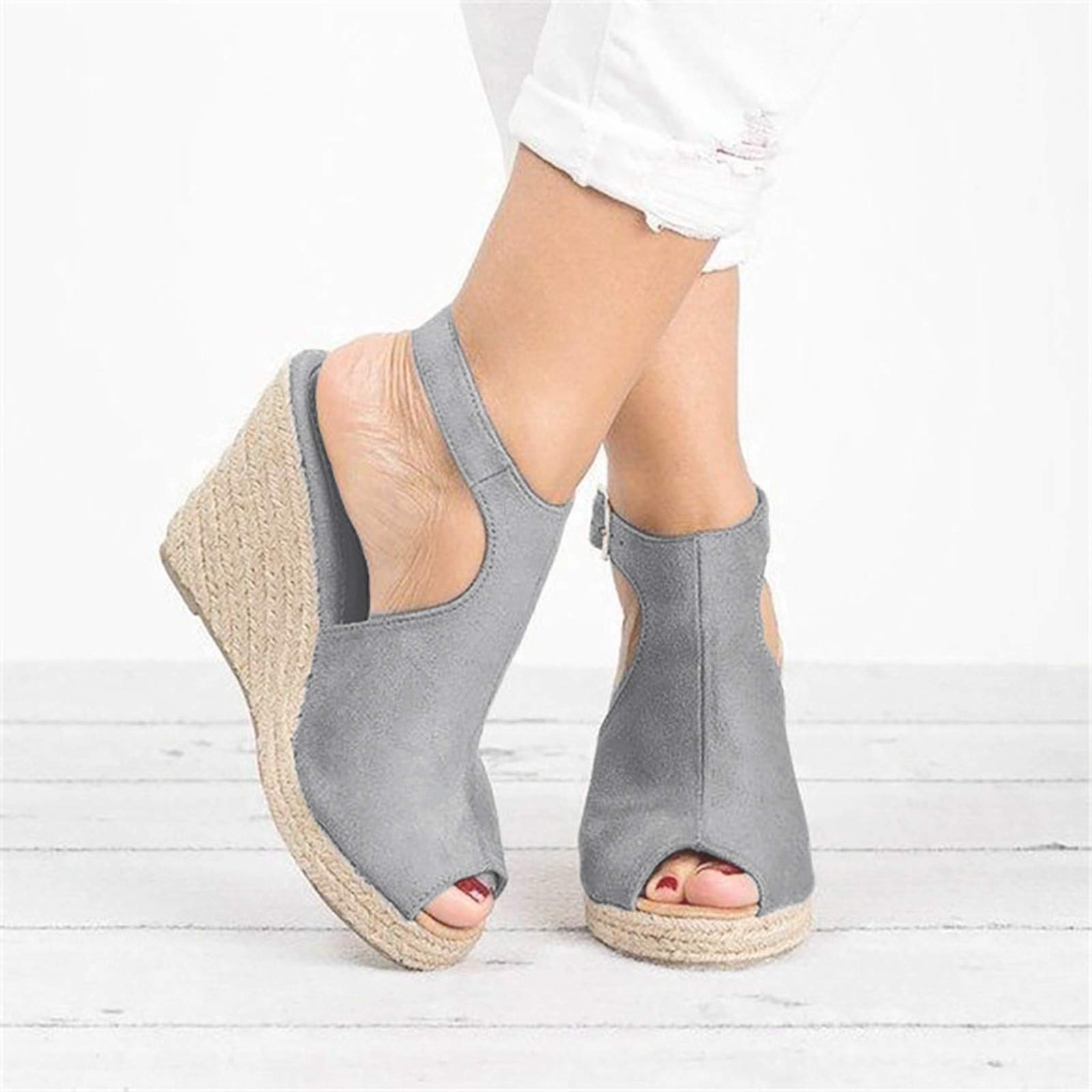 Women's Casual Buckle Strap Roman Wedge Sandals - Open Toe Platform Beach Sandals for Summer Walking, Travel & Outdoor Activities