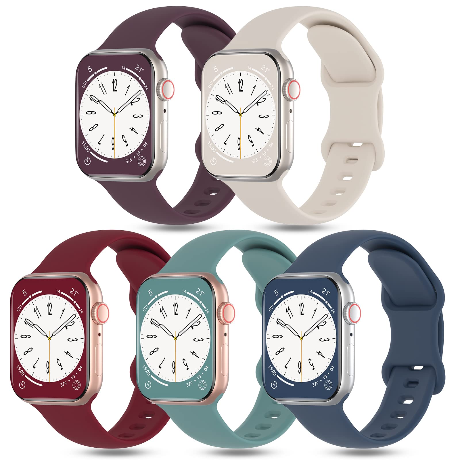 DYKEISS 5 Pack Sport Bands for Apple Watch - Soft Silicone Replacement Straps Compatible with iWatch Ultra, Series 8/7/6/5/4/3/2/1 & SE (38mm-49mm) - Durable & Comfortable Wristbands for Men & Women - Perfect for Workouts, Running & Everyday Wear