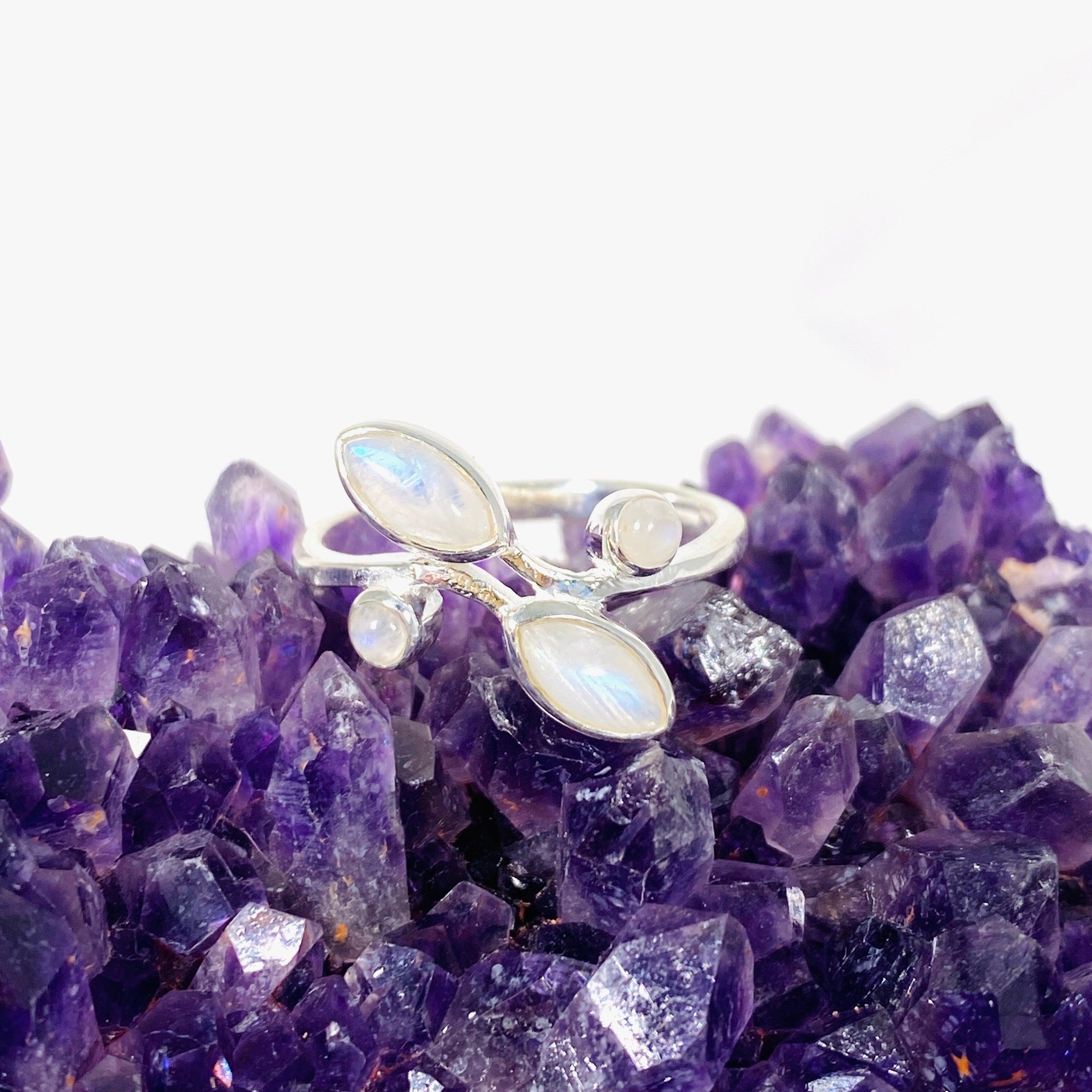 Moonstone Multi Stone Ring R3981 - Elegant Sterling Silver Jewelry for Women, Perfect for Weddings, Parties & Everyday Wear
