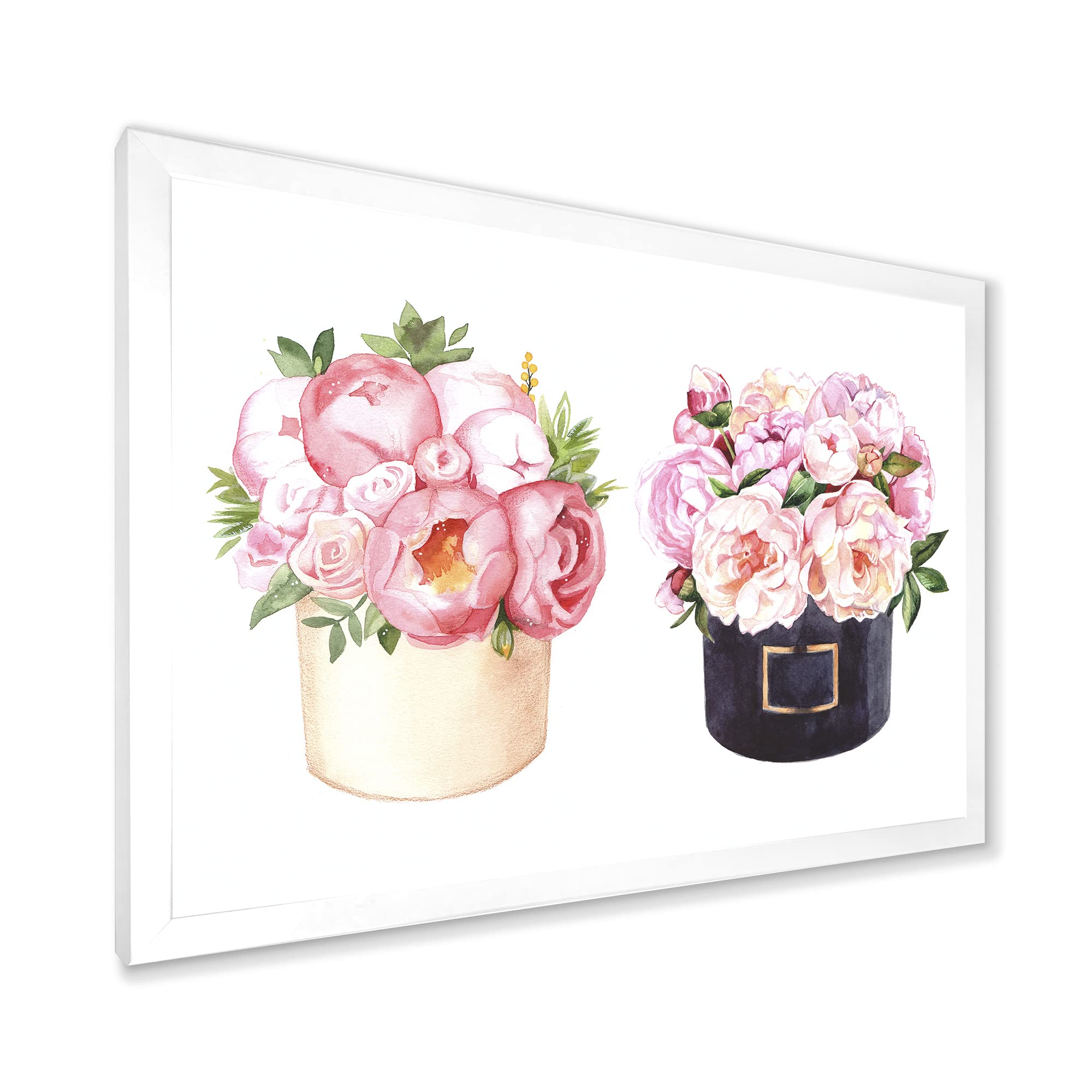 DesignQ Floral Wall Decor - Peonies and Roses Framed Canvas Art for Farmhouse, Living Room, Bedroom & Office Decor