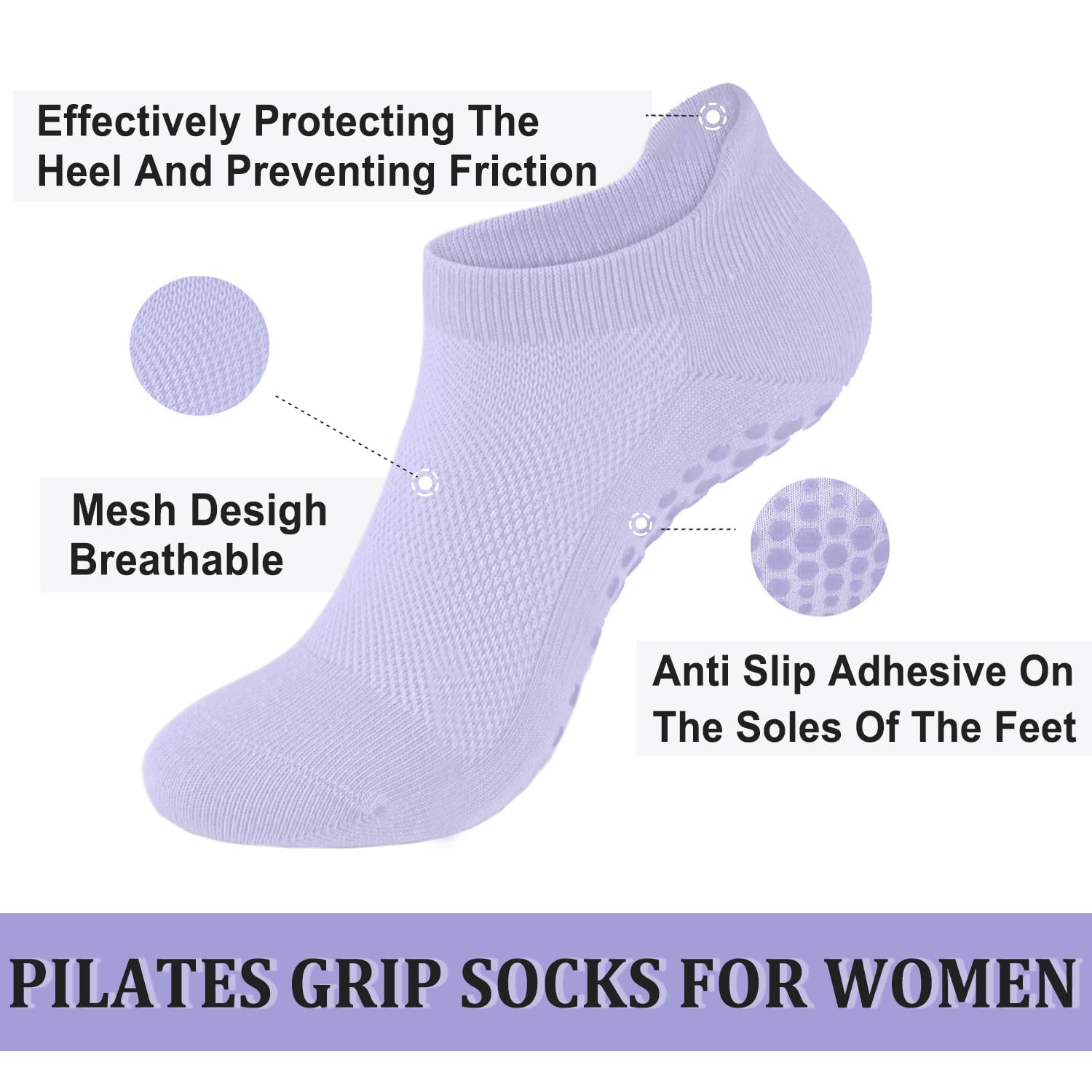 Non-Slip Pilates Socks with Grips for Women - Anti-Skid Yoga Socks for Pure Barre, Hospital Use & Athletic Activities - Perfect for Barre Classes, Yoga Practice, Nursing and Home Workouts