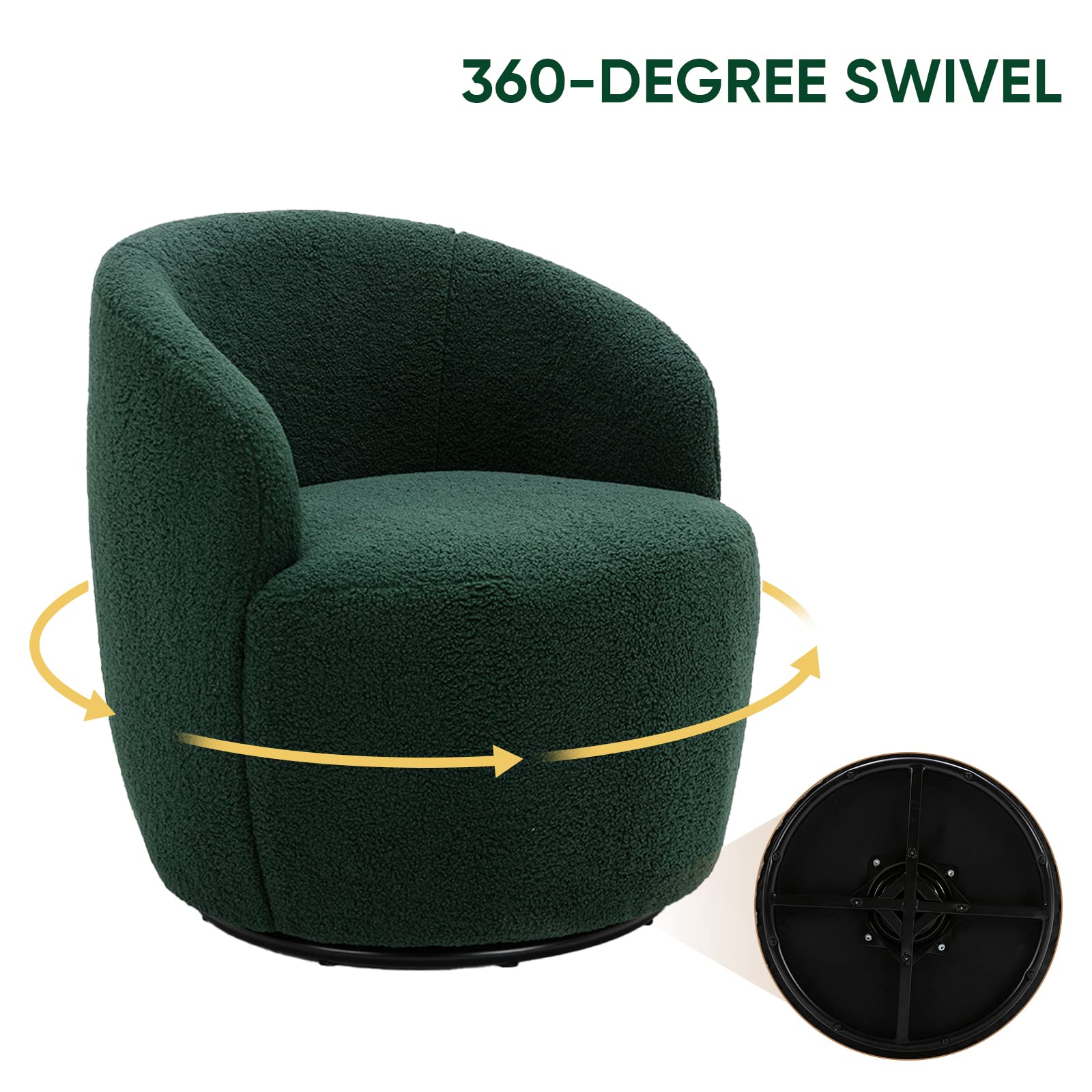 Antetek Small Swivel Chair - 360 Degree Rotating Barrel Chair with Arms, Modern Leisure Accent Chair for Nursery, Living Room, Office & Lounge - Green Velvet Upholstery - Perfect for Small Spaces, Reading Nooks & Cozy Corners