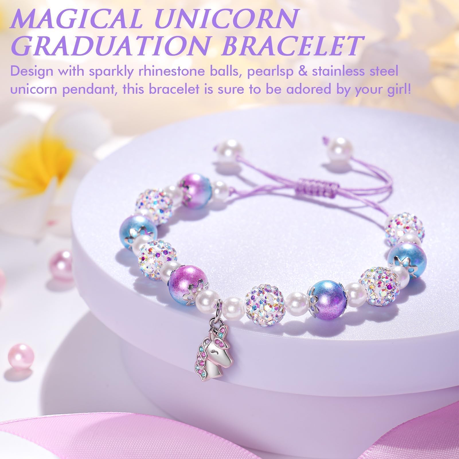 2025 Unicorn Charm Bracelet for Girls - 5th Grade Graduation Gift for Daughter, Granddaughter, Niece - Preschool & Kindergarten Graduation Present with Card & Gift Box - Perfect for School Ceremonies & Special Occasions