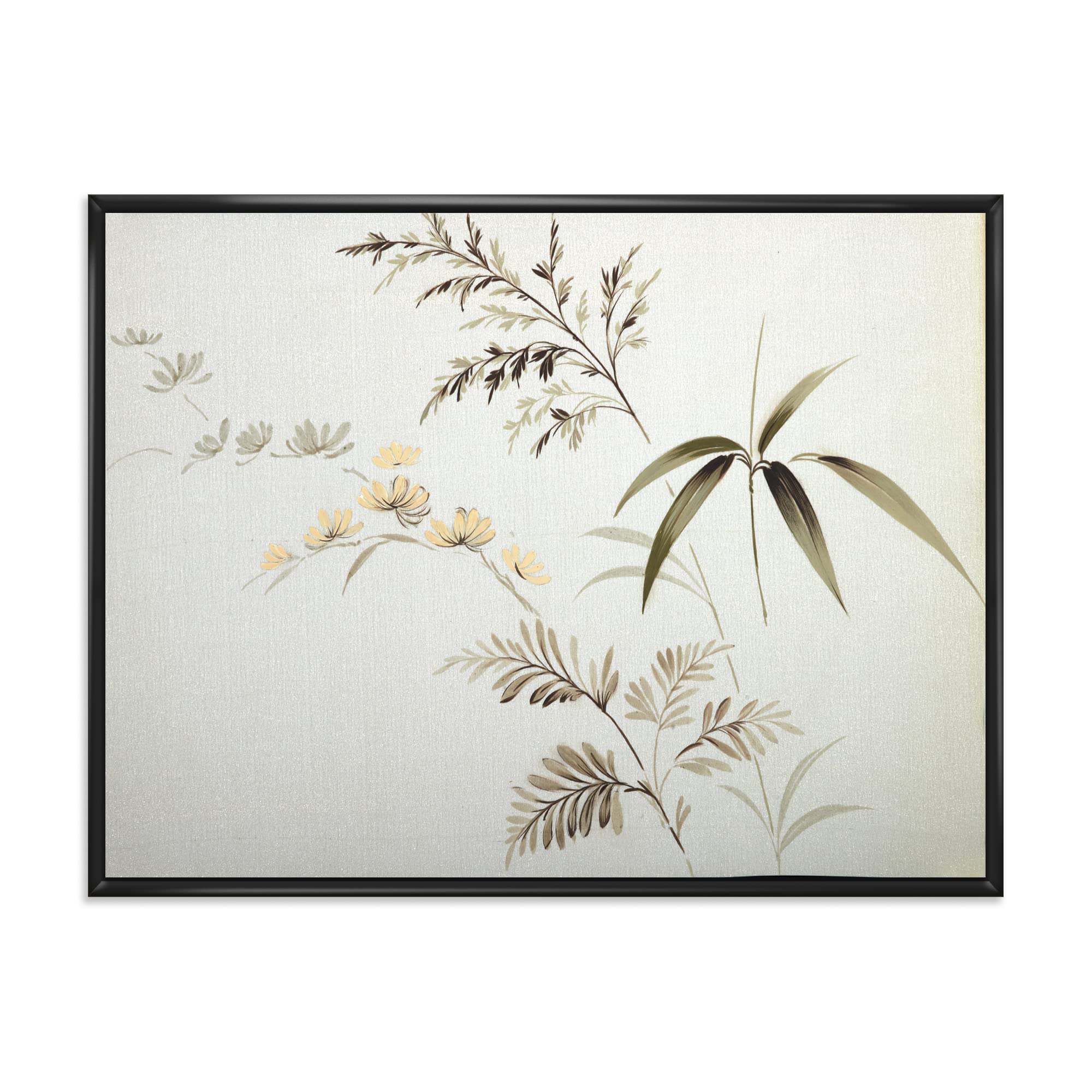 Vintage Floral Canvas Wall Art - DesignQ Retro Flower Drawing III Framed Print for Living Room, Bedroom & Office Decor