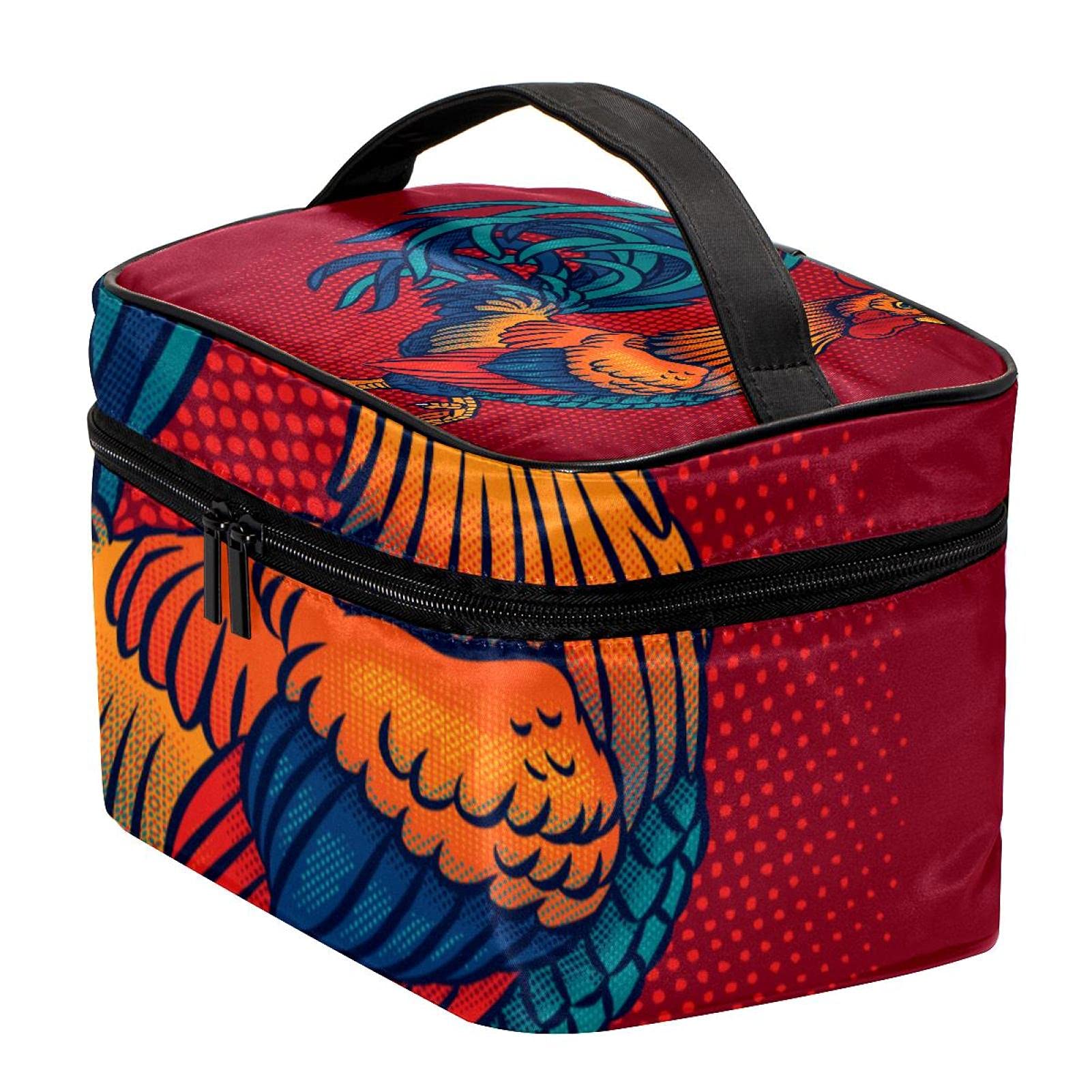 Large Red Rooster Print Travel Makeup Bag - Waterproof Cosmetic Organizer with Zipper for Women & Girls | Perfect for Toiletries, Cosmetics, Travel & Gym