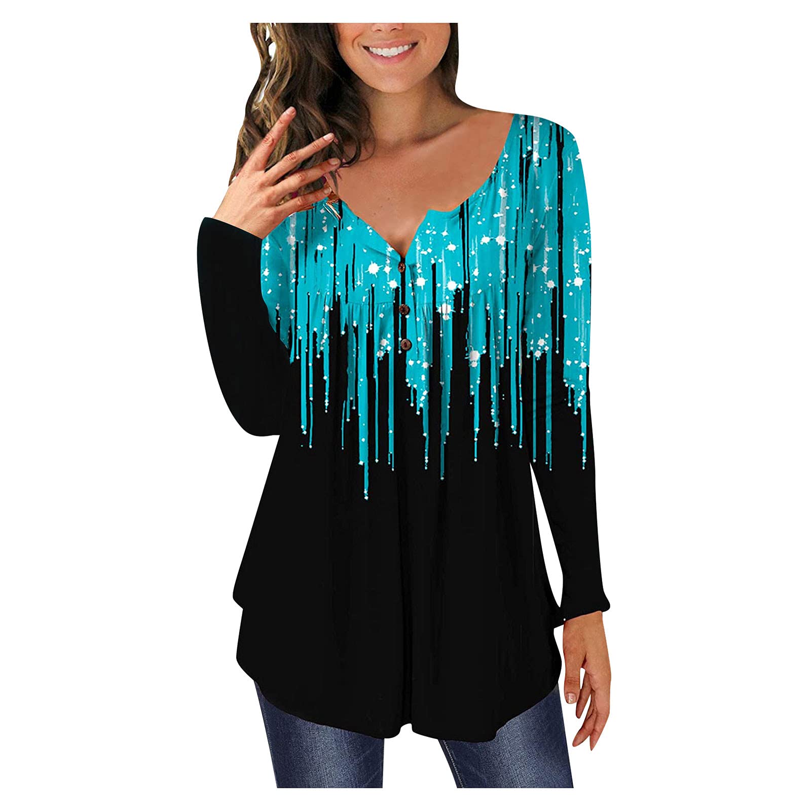 Stylish Women's Long Sleeve Ombre Tunic Top - Versatile Blouse for Leggings & Jeans | Perfect for Casual Wear, Office Outfits & Fall Layering
