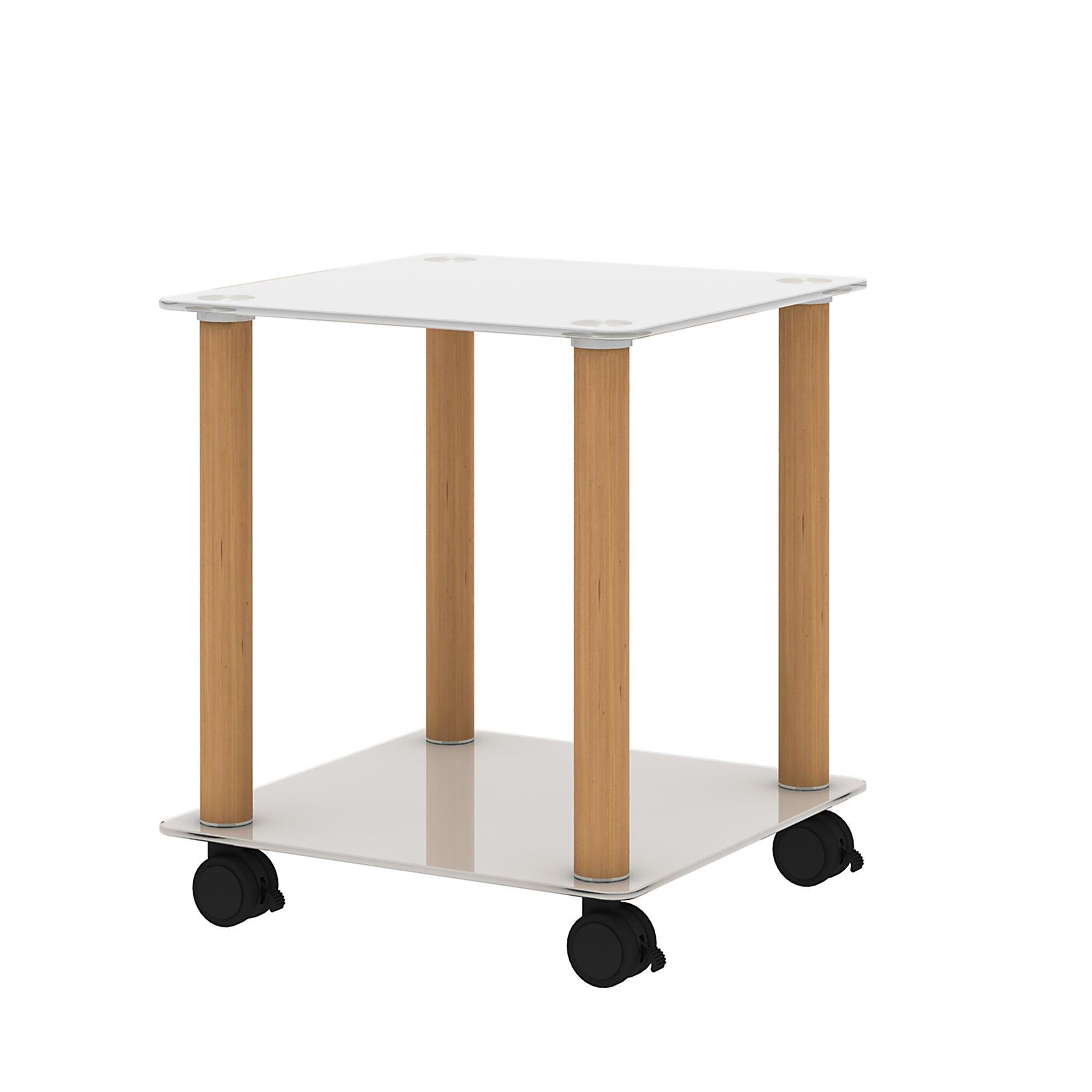 Modern White & Oak 2-Tier Side Table with Storage Shelf - Nightstand, End Table, Sofa Table for Living Room, Bedroom, Office - Space-Saving Design