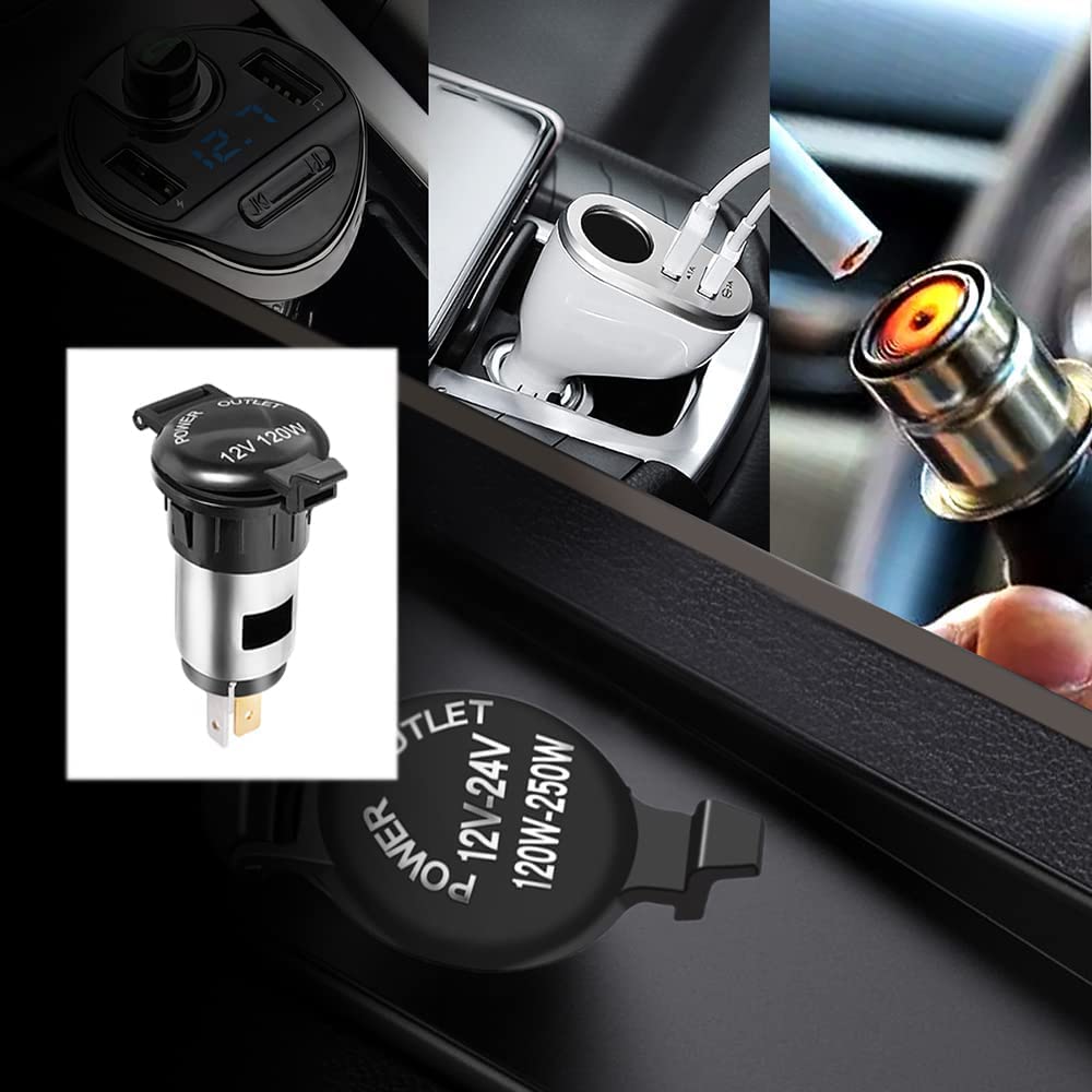 Xafissy 2-Pack 12V 120W Waterproof Car Cigarette Lighter Socket Plug Outlet - Universal Power Adapter for Cars, Boats, Tractors & Motorcycles - Perfect for Charging Phones, GPS & Car Accessories On The Go