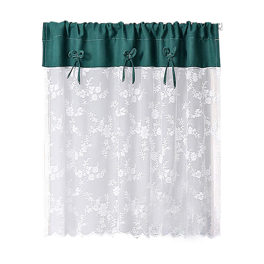 Rod Pocket Lace Sheer Half Curtain - White Mesh Room Divider, 36 Inch Long Embroidery Floral Voile Cafe Curtain for Living Room, Bedroom & Office Privacy