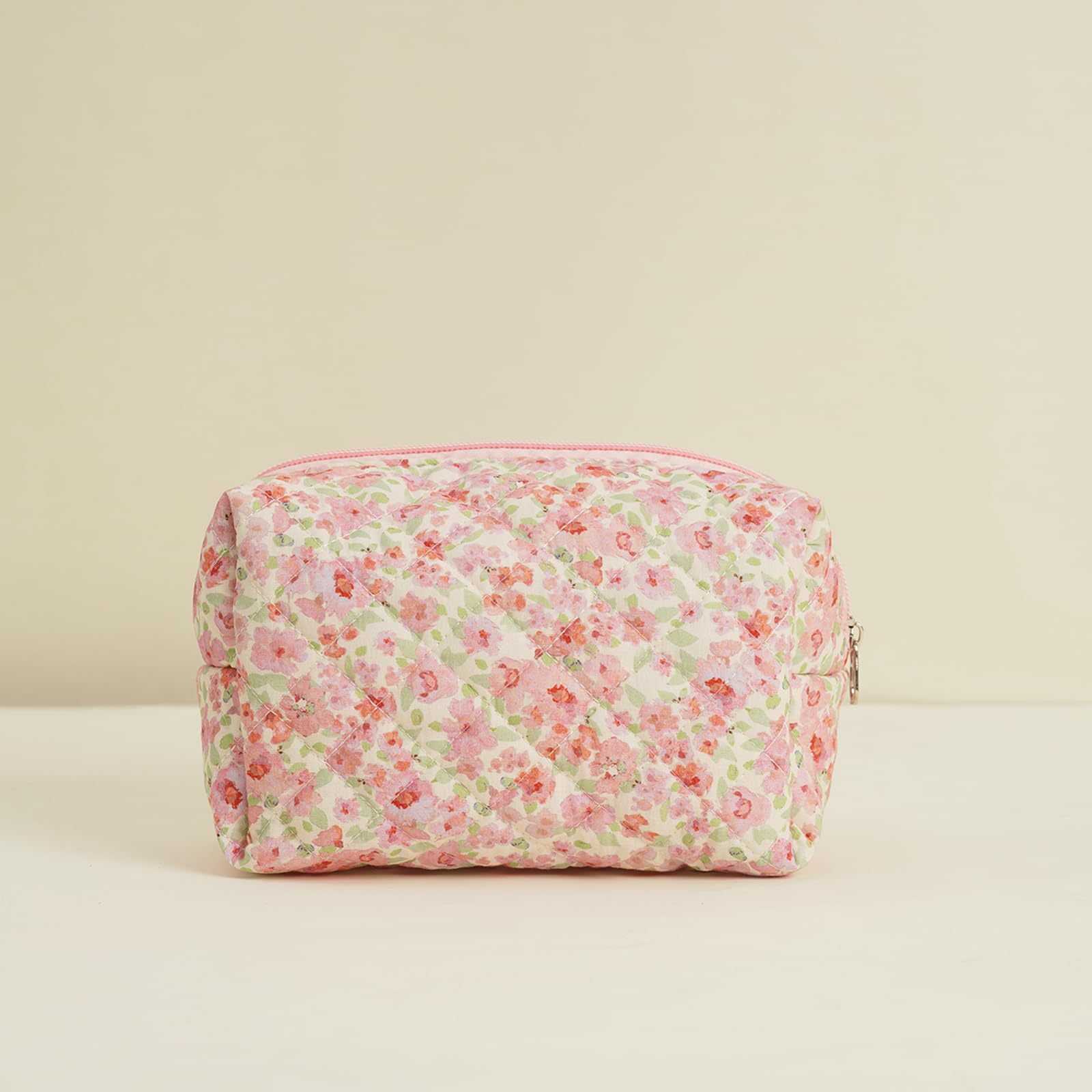 4Pcs Quilted Makeup Bag Set - Cute Floral Cosmetic Organizer, Cotton Travel Toiletry Bag for Women & Girls | Perfect for Travel, Gym, and Daily Beauty Storage