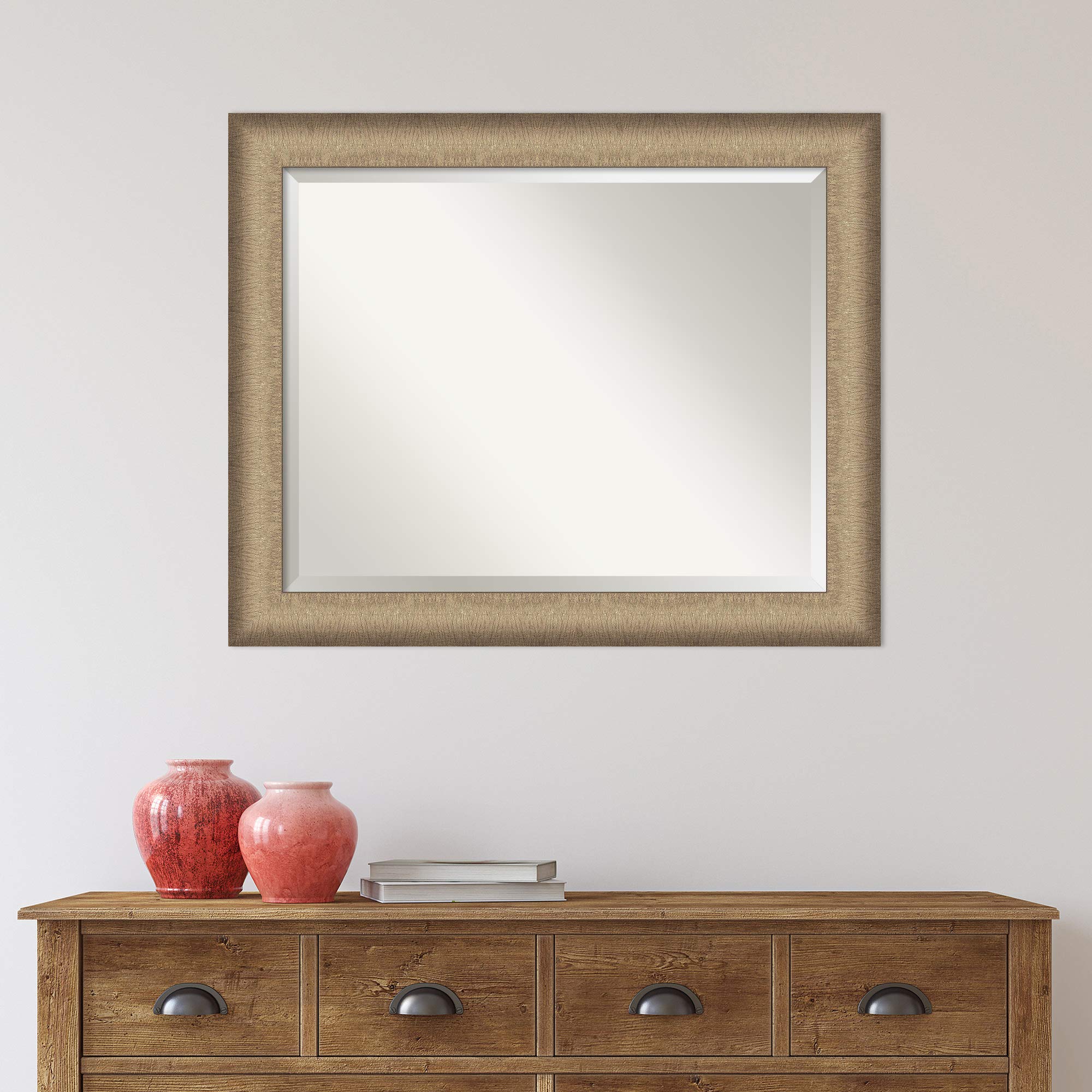Amanti Art Vanity Brown Framed Bathroom Mirror 28x22 Inch - Elegant Brushed Bronze Finish - Perfect for Bathroom, Bedroom & Dressing Room Decor
