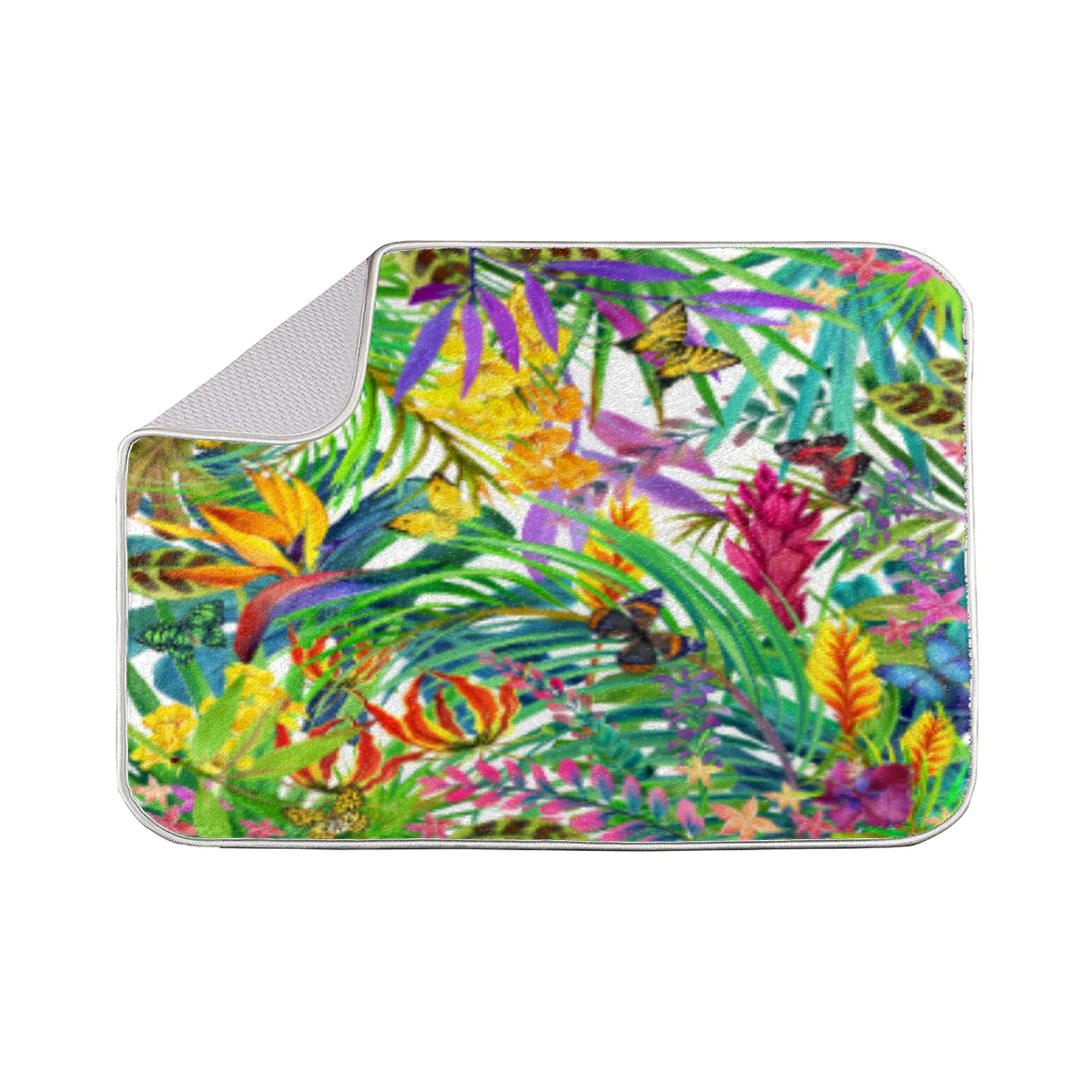 Colorful Leaves Floral Butterfly Absorbent Heat Resistant Dish Drying Mat - 18x24 Inch Fast Dry Kitchen Counter Pad for Dishes, Utensils & Cookware | Perfect for Countertop Protection & Organized Drying Space