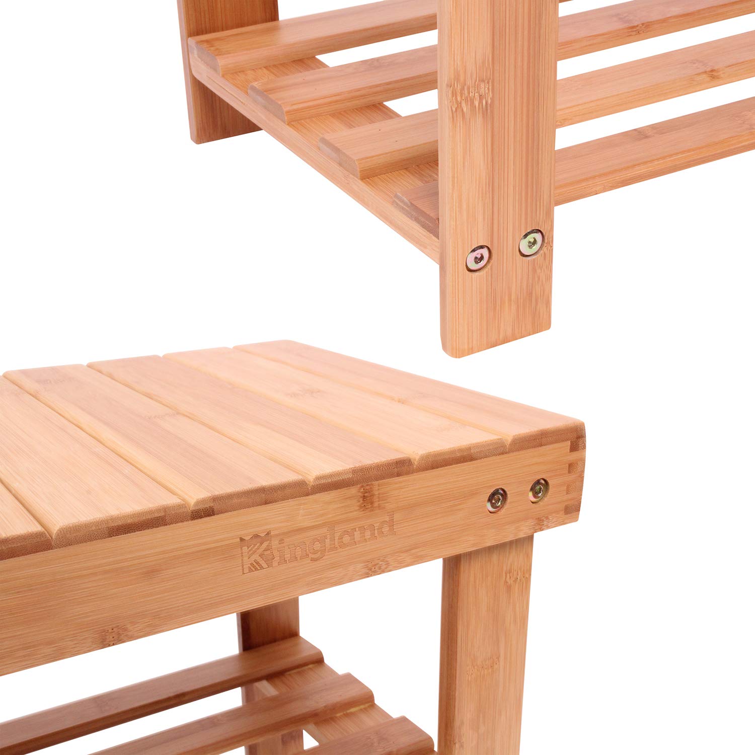 KINGLAND Natural Bamboo Shoe Rack Bench - 3-Tier Shoe Organizer with Storage Shelf, Entryway Hallway Furniture - Perfect for Small Spaces, Mudroom Organization & Shoe Storage Solutions