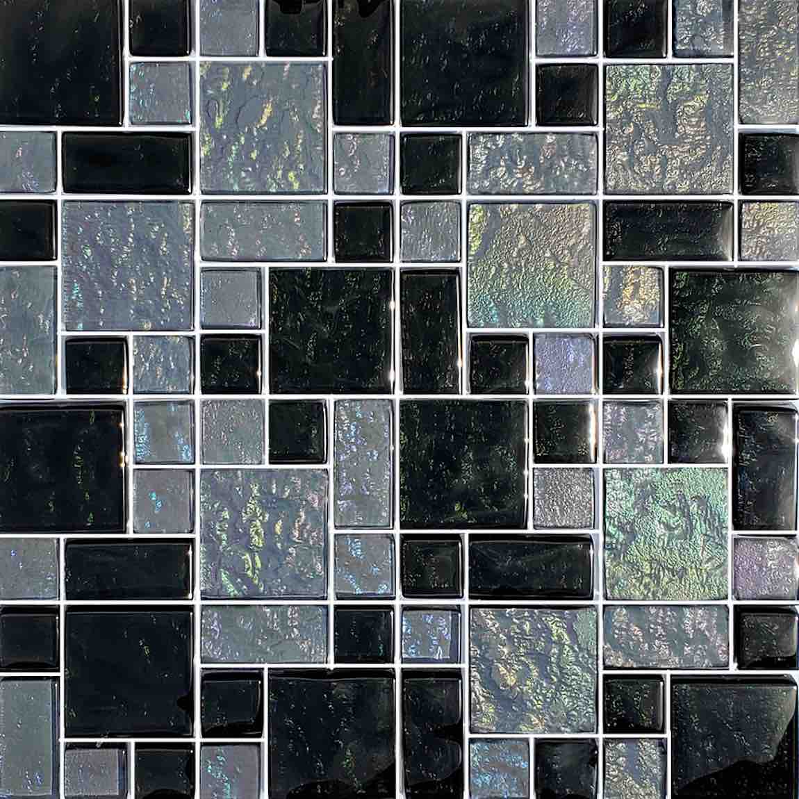 Iridescent Clear Glass Pool Tiles - Dark Blend Mixed Mosaic for Swimming Pools, Spas & Backyard Landscaping