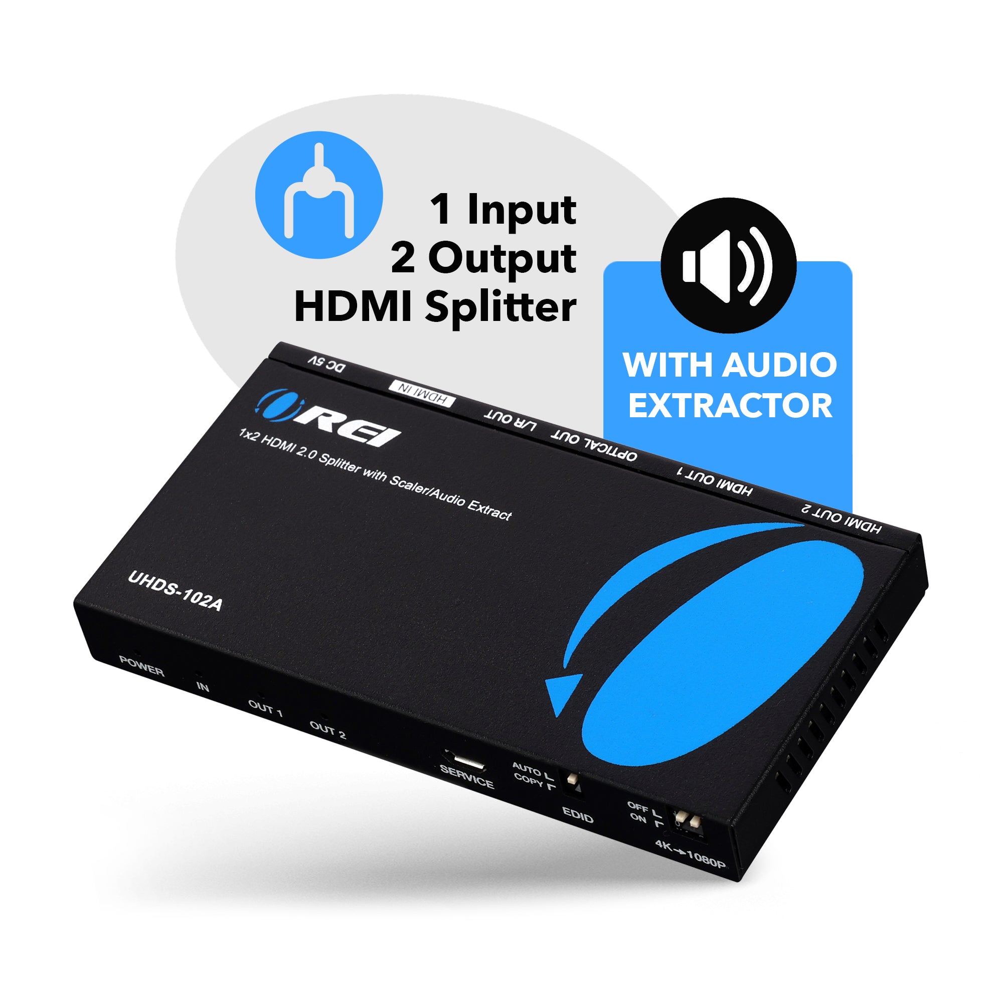 1x2 HDMI Splitter 4K Ultra HD 1 Input 2 Output - EDID Management, Downscaling & Audio Extraction (UHDS 102A) for Home Theater & Multi-Screen Gaming Setup