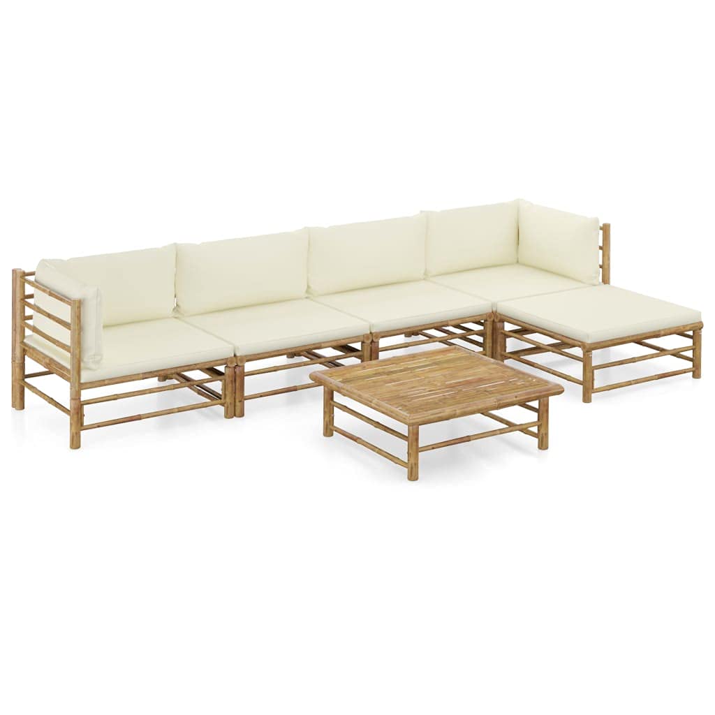 Beyamis 6-Piece Outdoor Patio Furniture Set with Cream White Cushions - Natural Bamboo Garden Lounge Chairs & Sofa - Perfect for Backyard, Poolside, and Terrace Relaxation