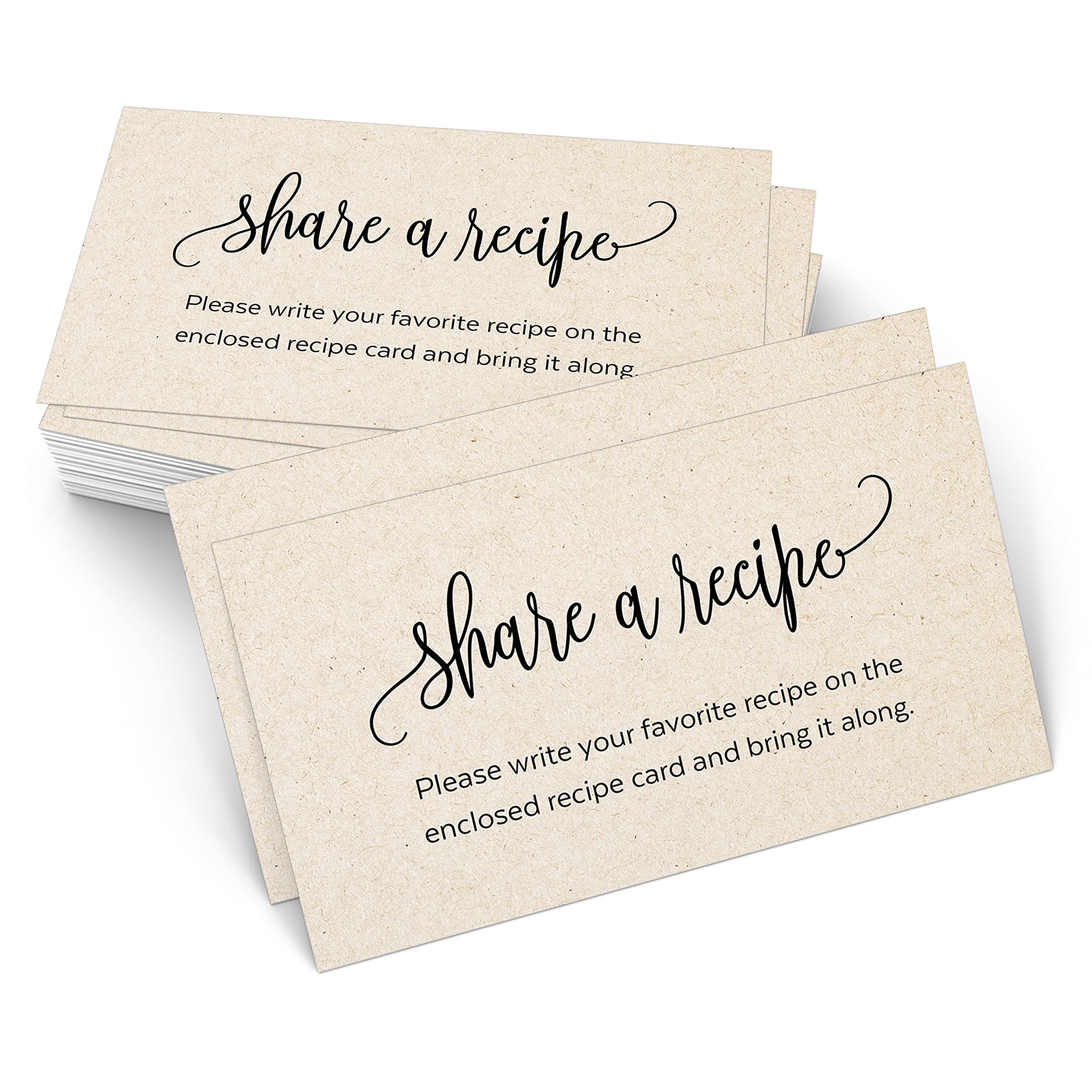 321Done Recipe Request Insert Cards - 3.5x2 Rustic Kraft Recipe Cards for Bridal Showers, Made in USA - Heavy Cardstock with Modern Script - Pack of 50 - Perfect for Wedding Invitations, Recipe Sharing & DIY Craft Projects