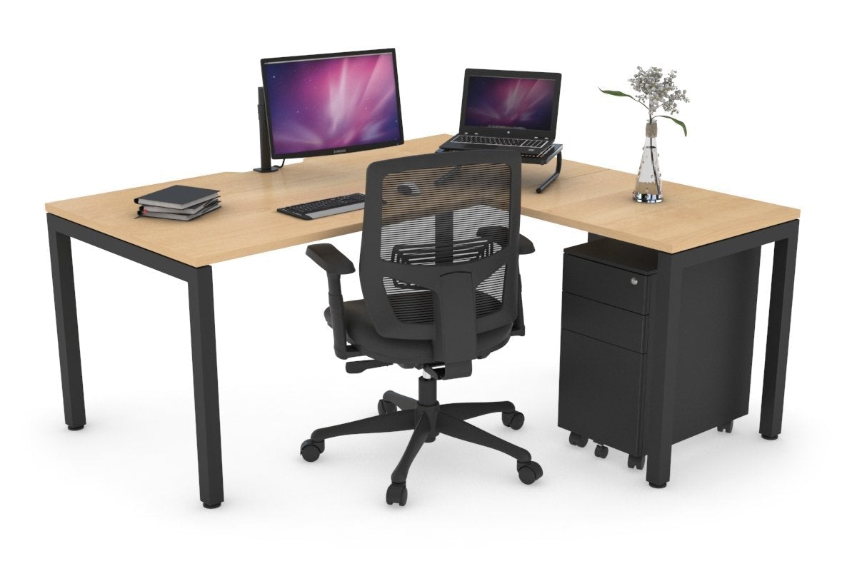 Quadro Square Legs L-Shaped Corner Office Desk - 1600L x 1550W with Cable Management | Modern Home & Office Workspace Solution