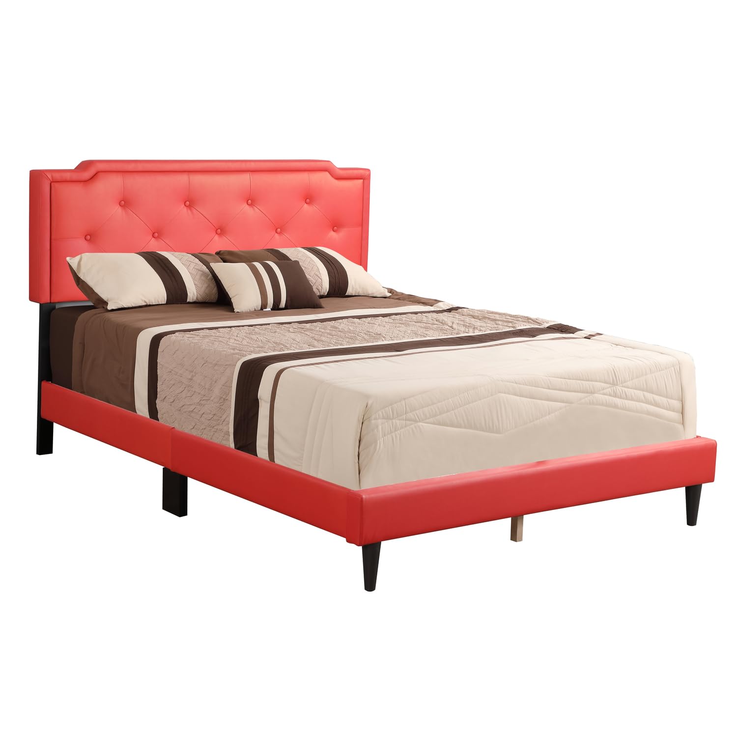 Modern Adjustable Panel Bed Frame - Queen Size, Dark Red Wood Finish - Ideal for Bedroom, Guest Room & Apartment Furniture