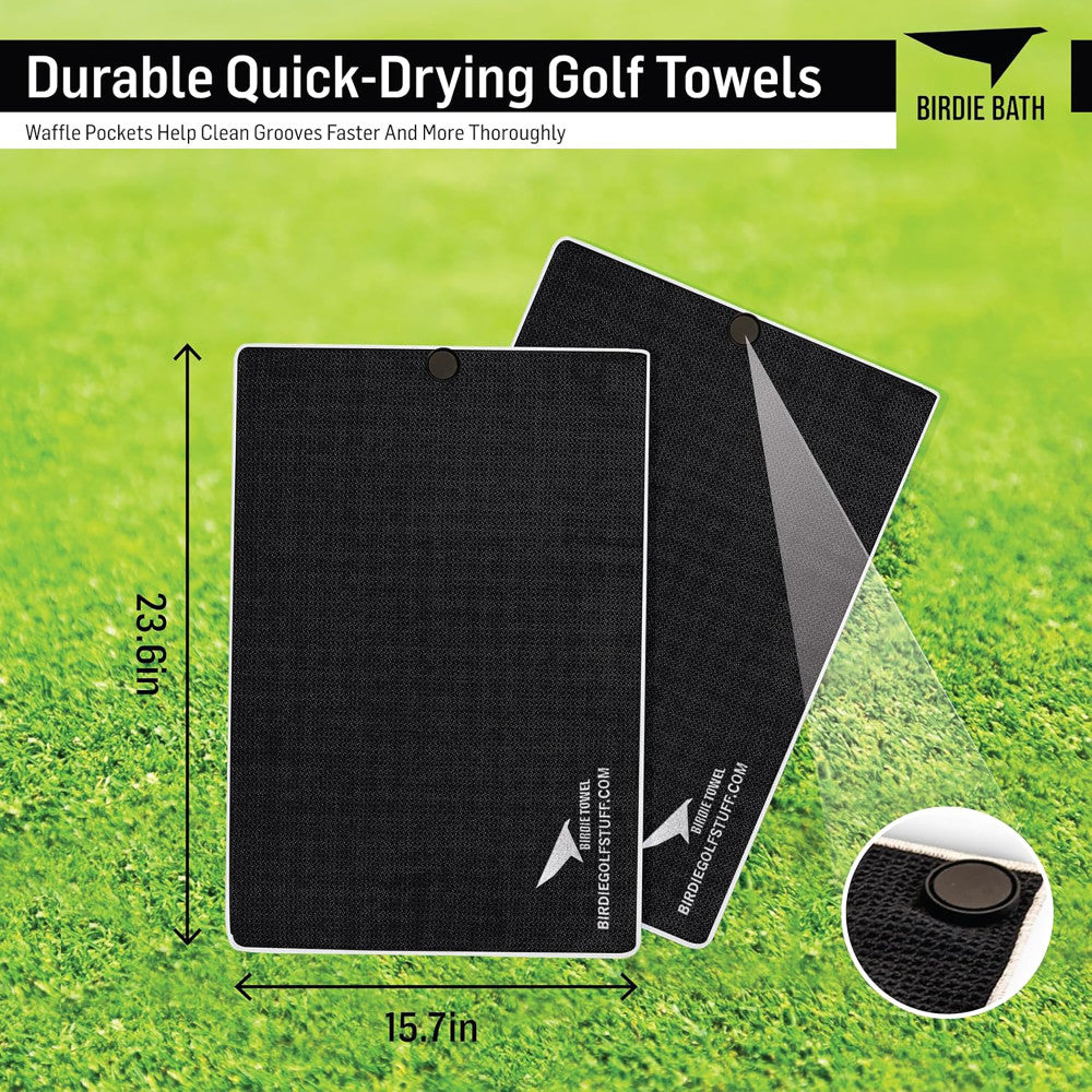 Premium Black Magnetic Golf Towel - Ultra Absorbent Microfiber Birdie Bath Towel for Golfers | Perfect for Club Cleaning, Sweat Absorption & Course Maintenance