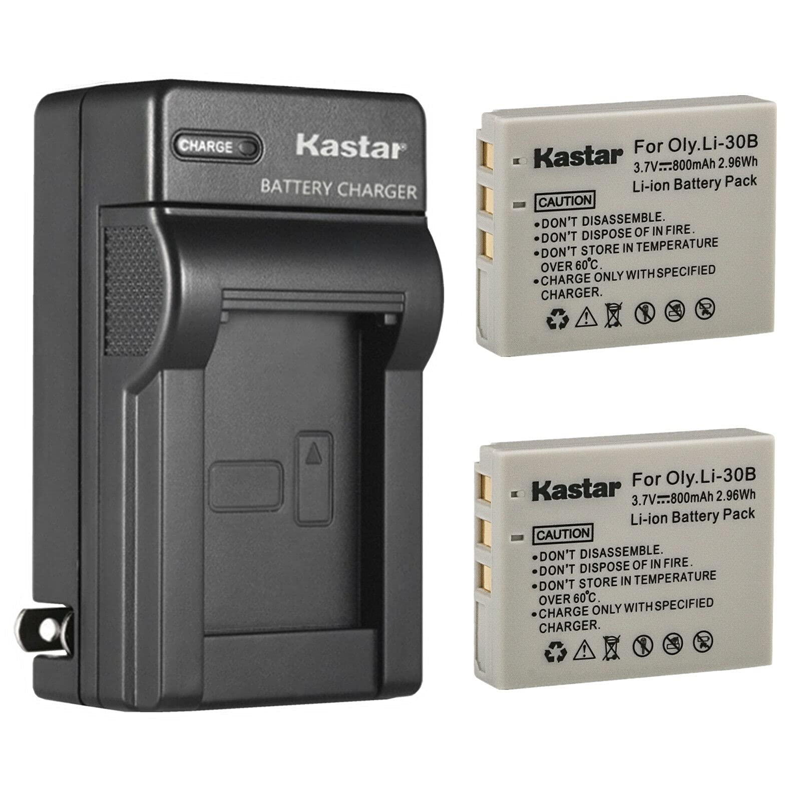 Kastar 2-Pack Replacement Battery & AC Wall Charger for Olympus Li-30B/Li30B Battery & Li-30C/Li30C Charger - Compatible with Stylus Verve Digital, Verve Digital S, µ-Mini Digital & µ-Mini Digital S Cameras - Perfect for Travel, Photography & Everyday Use