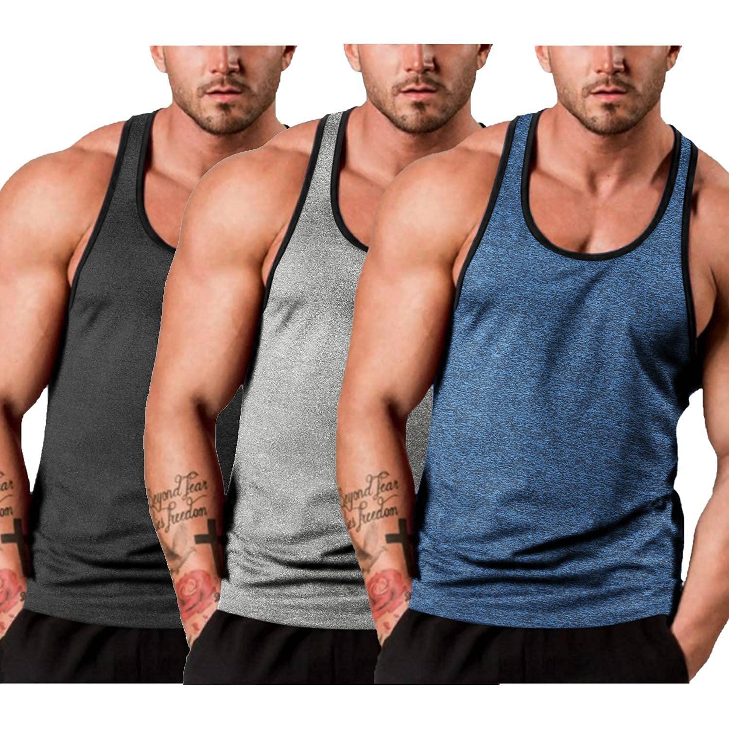 COOFANDY Men's 3 Pack Sleeveless Y-Back Gym Tank Tops - Breathable Workout Muscle Tee Shirts for Bodybuilding & Fitness Training | Perfect for Gym, Running & Summer Outdoor Activities